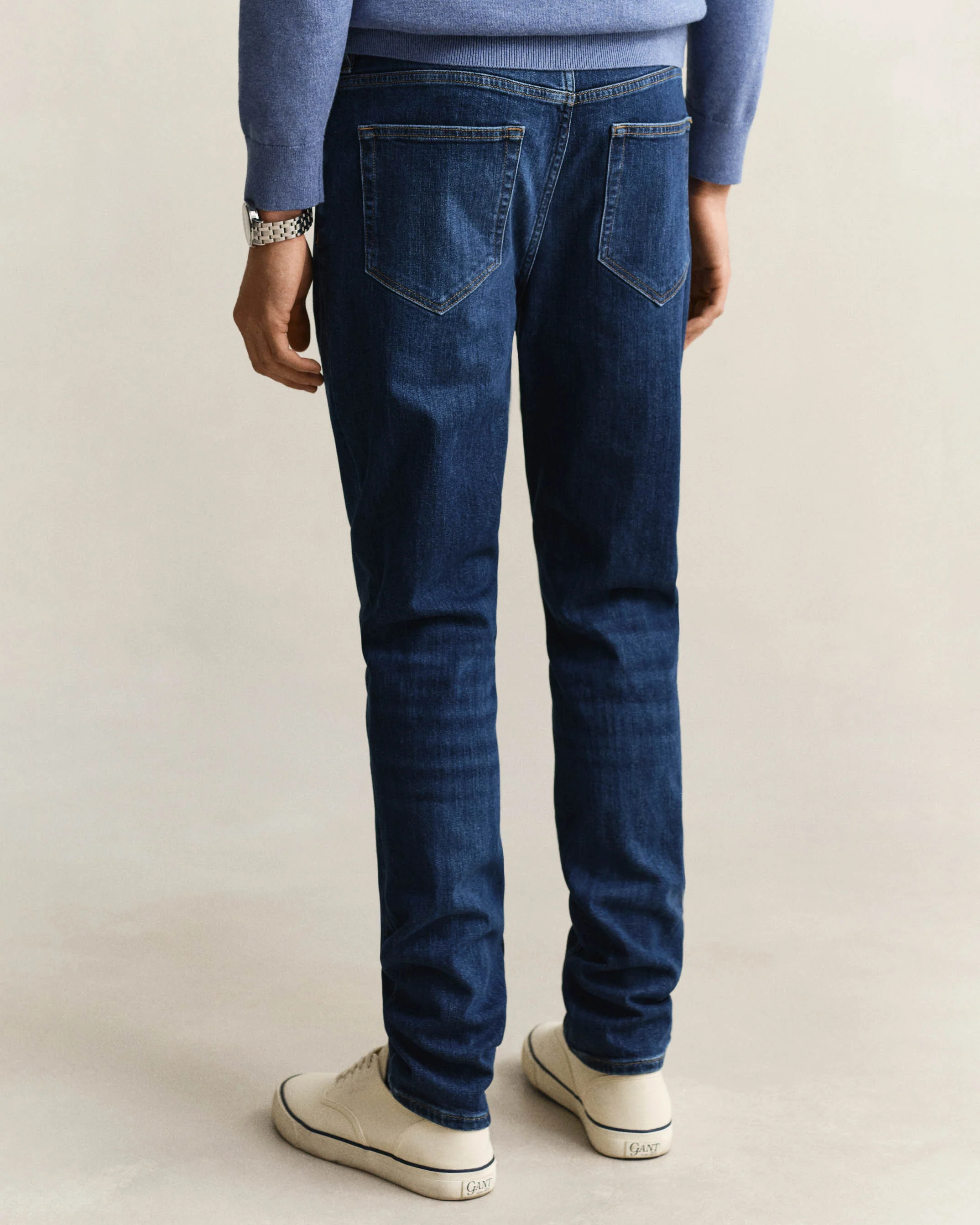 GANT Mens Slim Fit Gant Jeans - 971 Mid Blue Worn In - Image 3