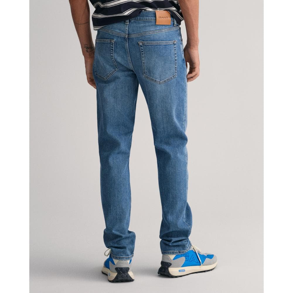 GANT Mens Slim Fit Jeans - 971 Mid Blue Worn In - Image 2