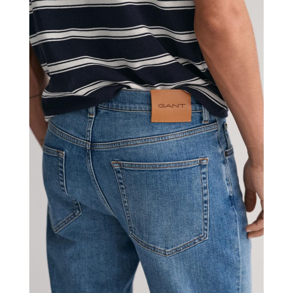 GANT Mens Slim Fit Jeans - 971 Mid Blue Worn In - Image 3