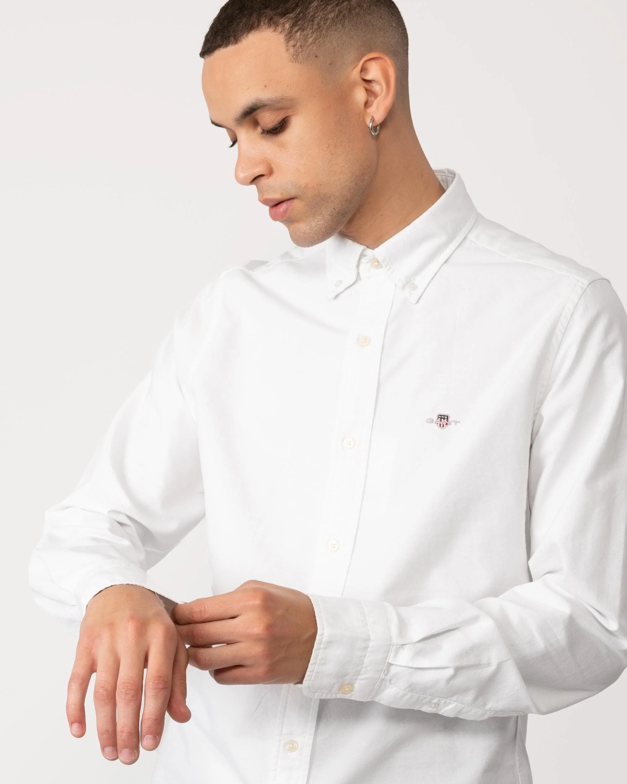 GANT Mens Slim Fit Long Sleeve Oxford Shirt - 110 White - Image 2