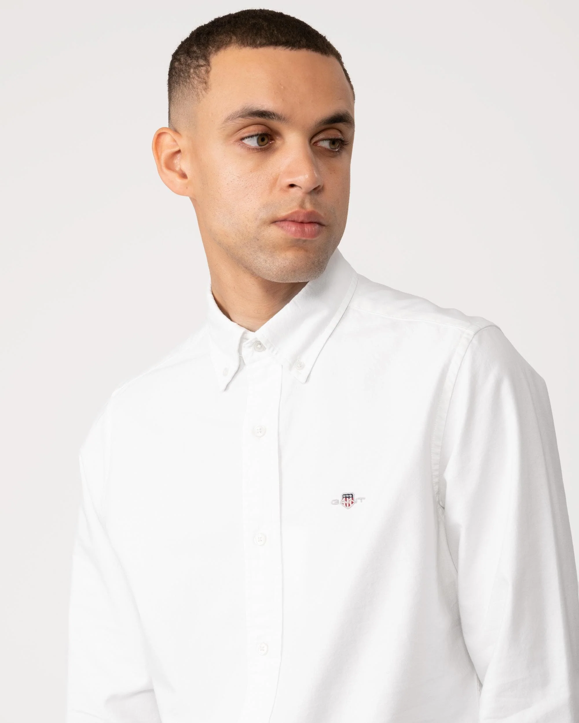 GANT Mens Slim Fit Long Sleeve Oxford Shirt - 110 White - Image 3