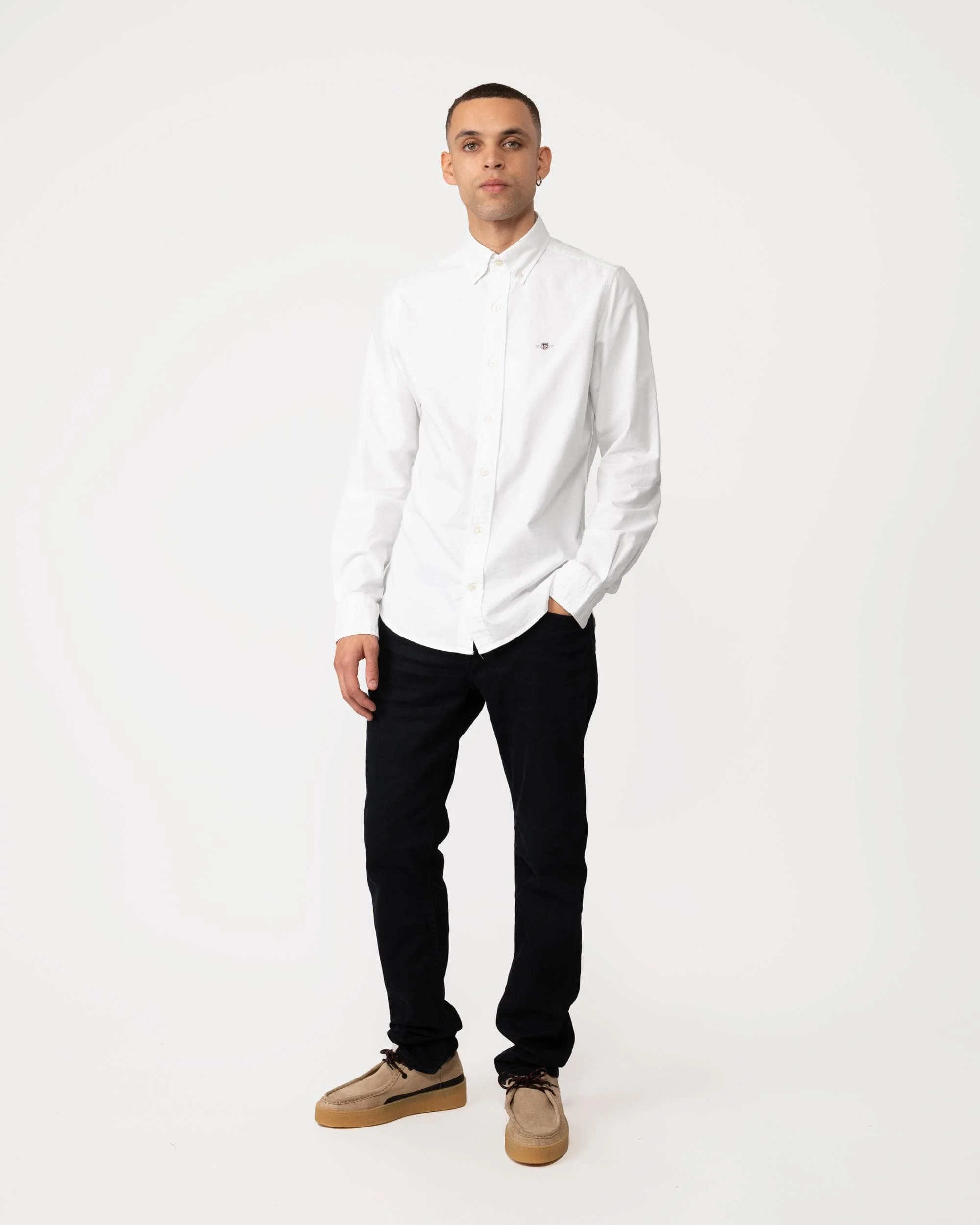 GANT Mens Slim Fit Long Sleeve Oxford Shirt - 110 White - Image 4