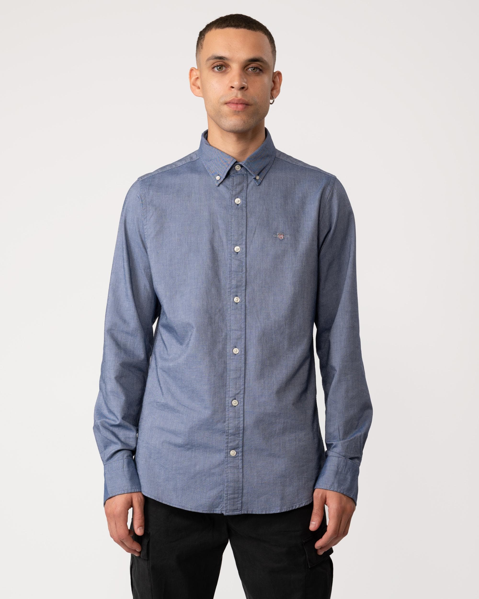 GANT Mens Slim Fit Long Sleeve Oxford Shirt - 423 Persian Blue - Image 3