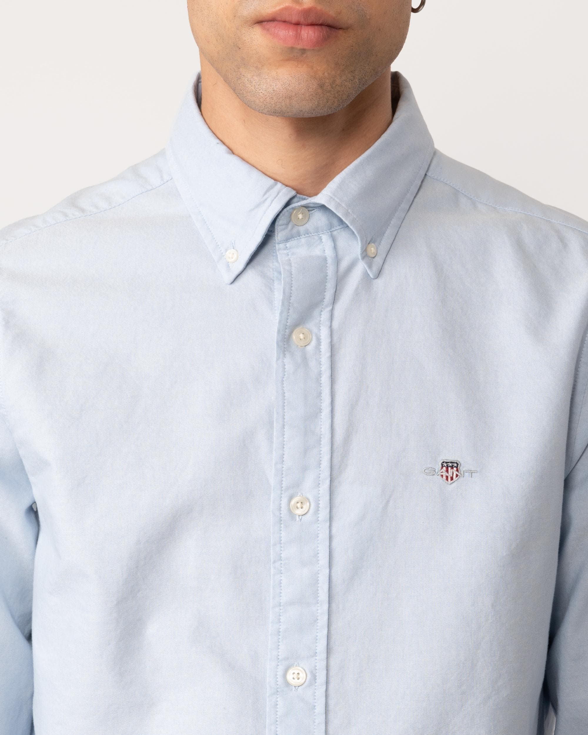 GANT Mens Slim Fit Long Sleeve Oxford Shirt - 455 Light Blue - Image 2