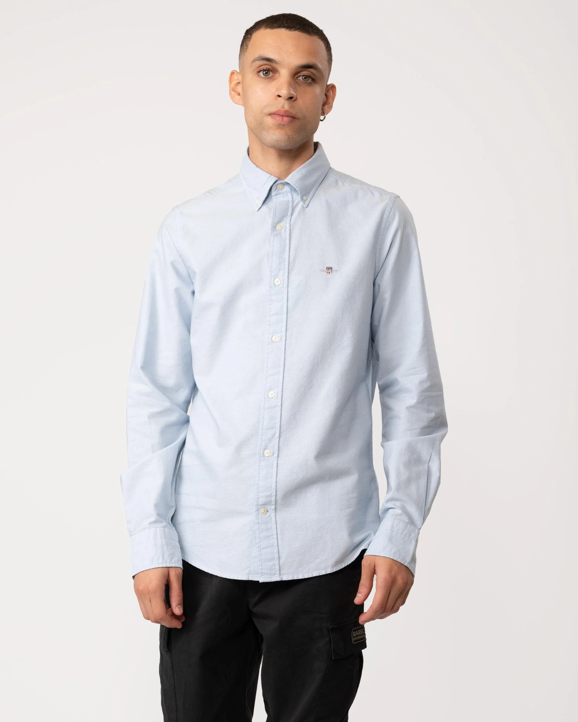 GANT Mens Slim Fit Long Sleeve Oxford Shirt - 455 Light Blue - Image 3