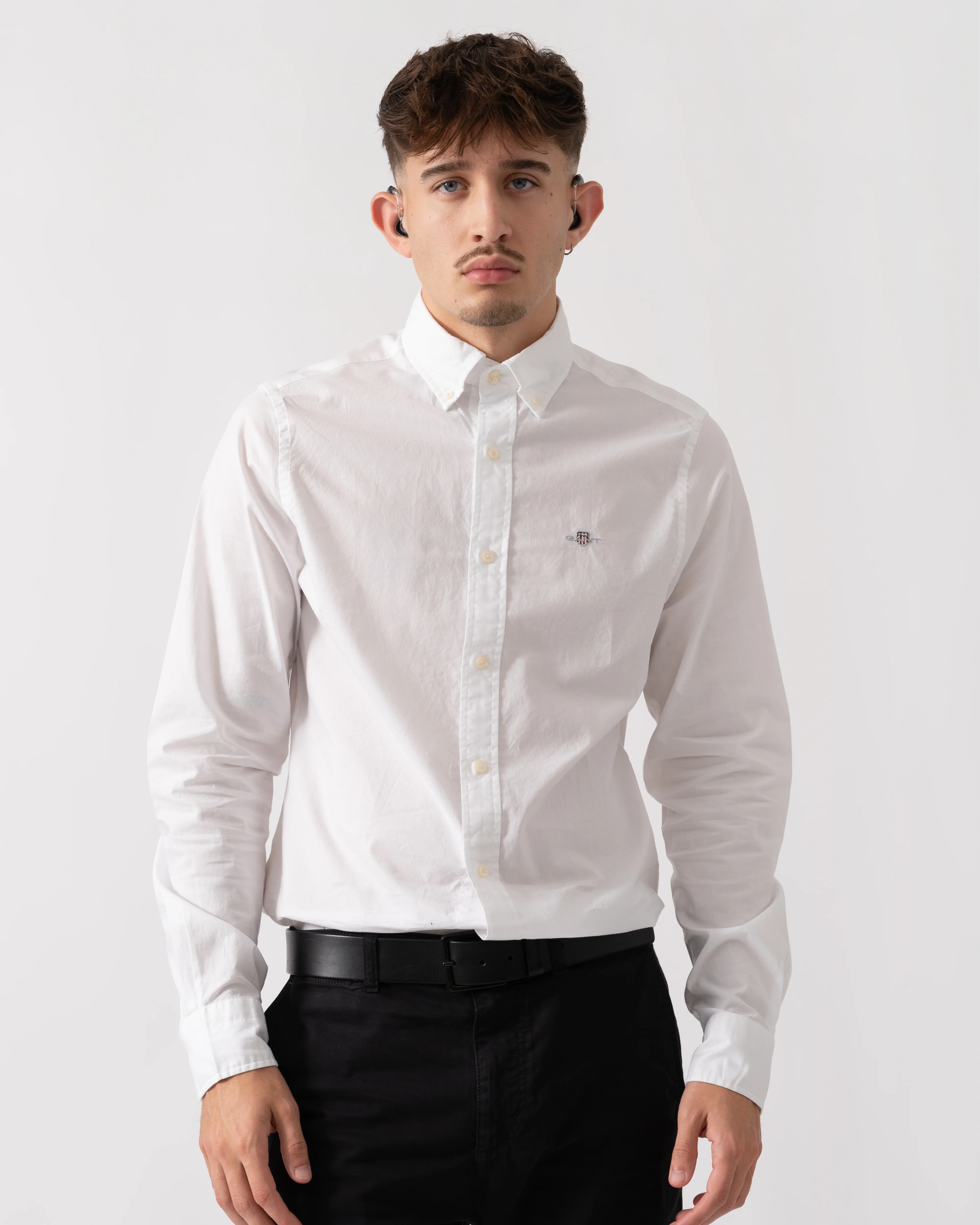 GANT Mens Slim Fit Long Sleeve Poplin Shirt - 110 White - Image 2