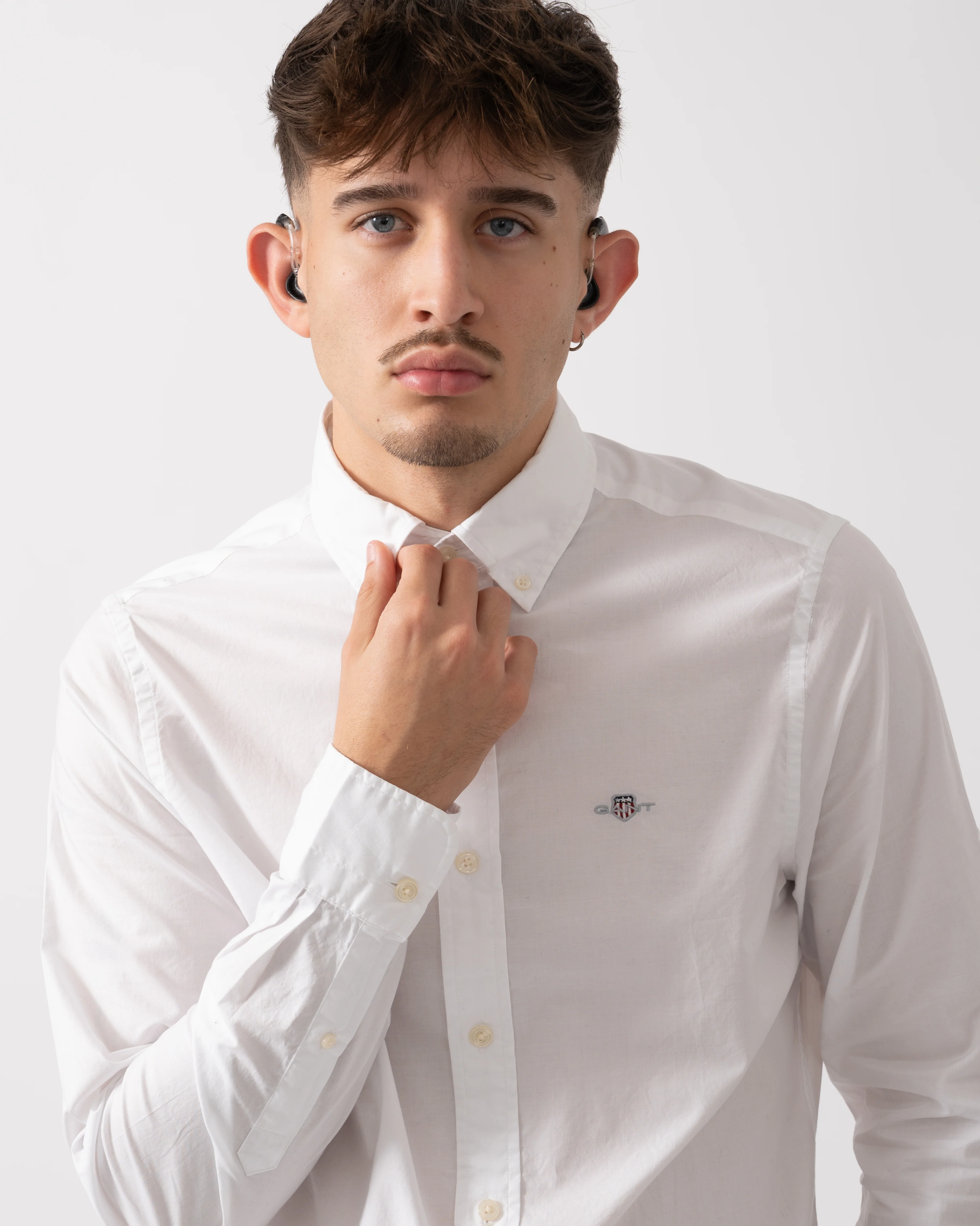 GANT Mens Slim Fit Long Sleeve Poplin Shirt - 110 White - Image 3