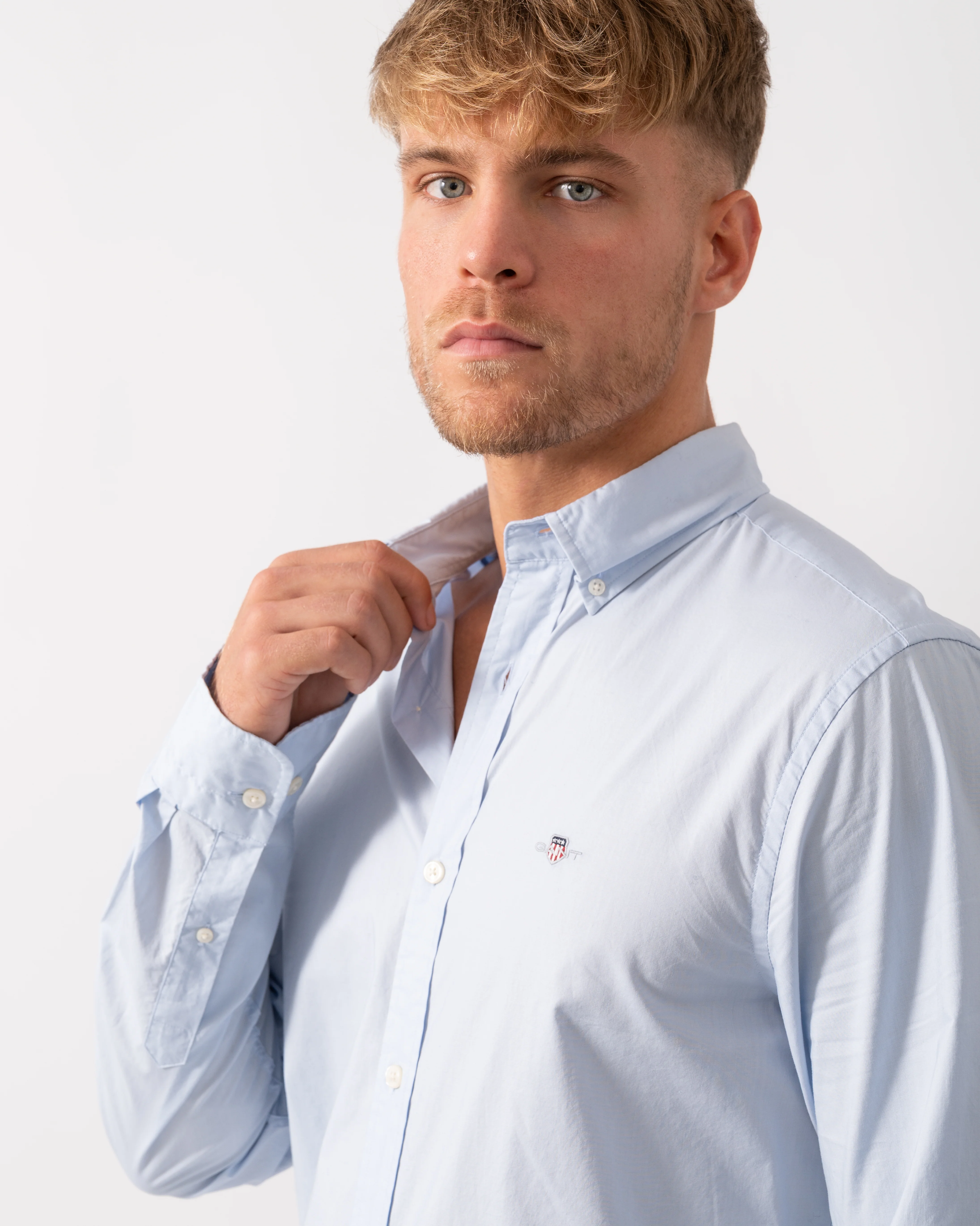 GANT Mens Slim Fit Long Sleeve Poplin Shirt - 455 Light Blue - Image 2