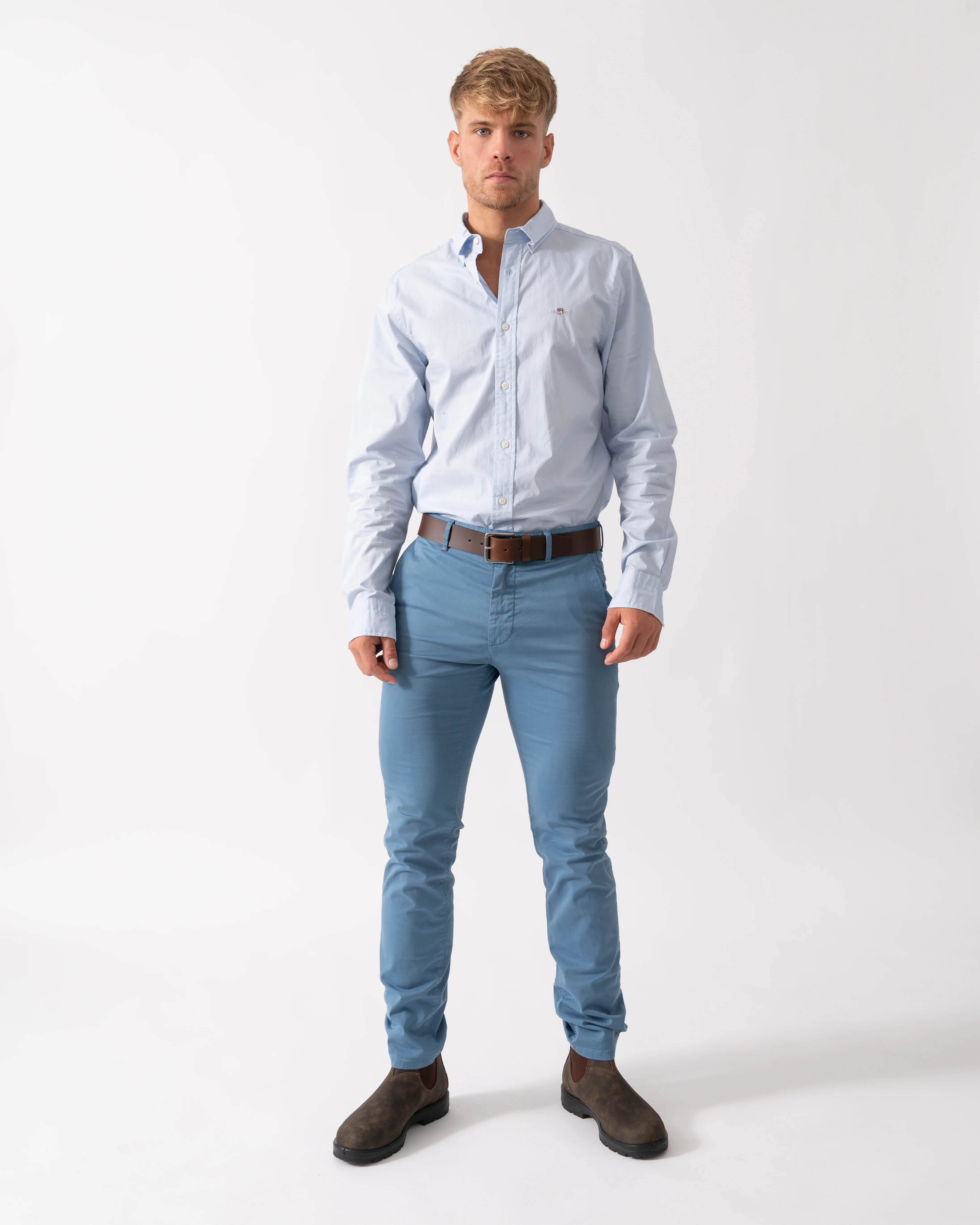 GANT Mens Slim Fit Long Sleeve Poplin Shirt - 455 Light Blue - Image 3