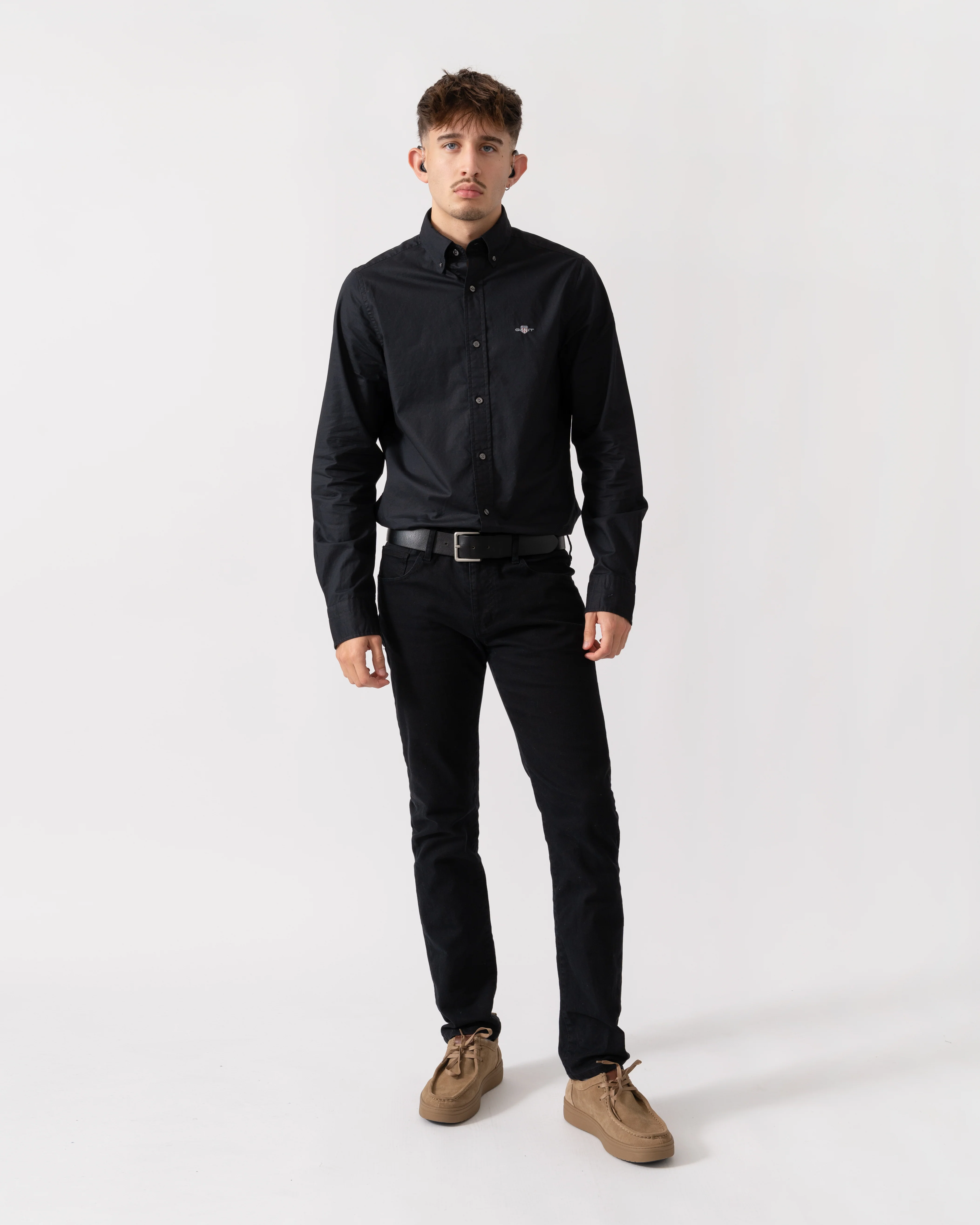 GANT Mens Slim Fit Long Sleeve Poplin Shirt - 5 Black - Image 2