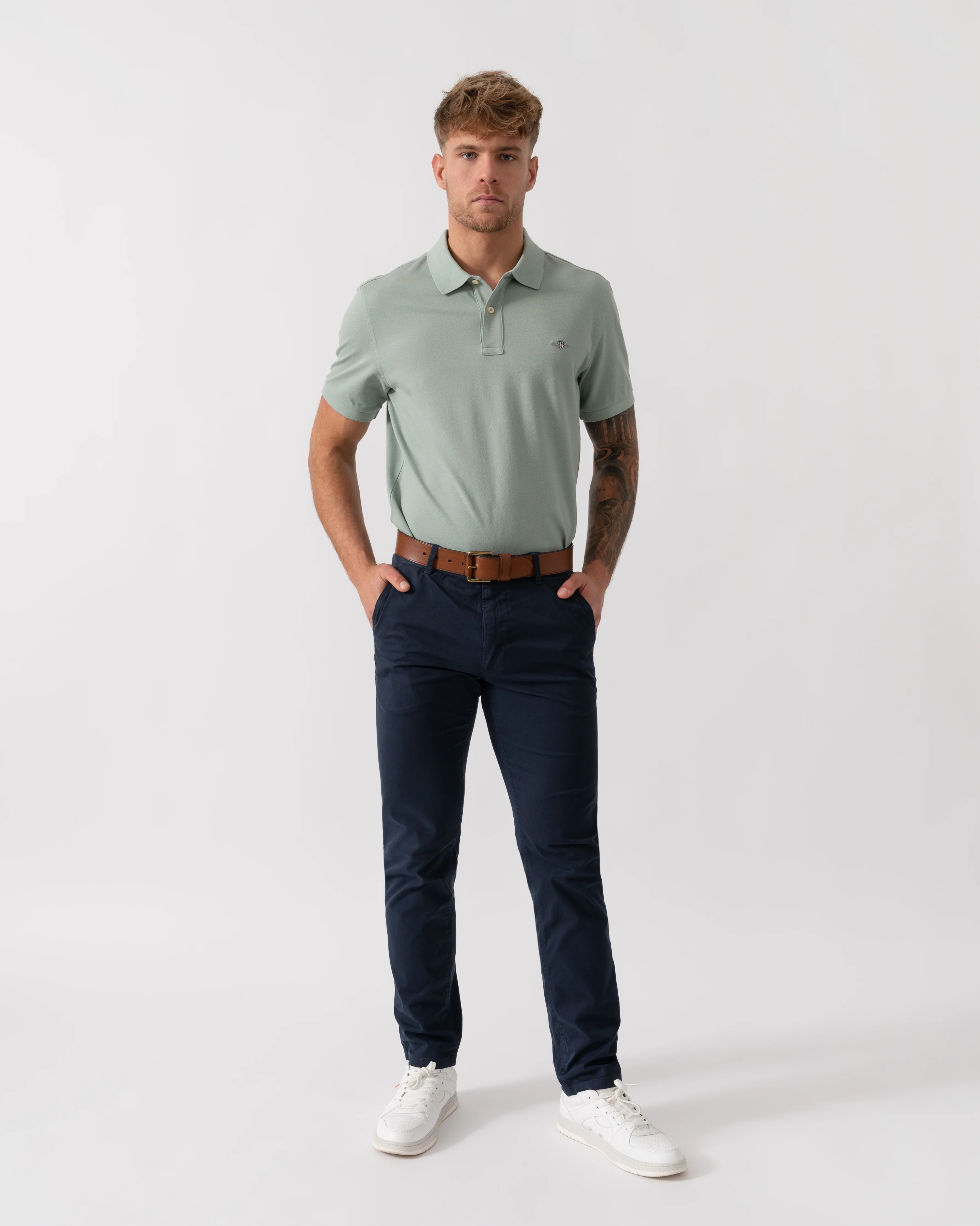 GANT Slim Fit Short Sleeve Shield Logo Pique Polo - 10 Ceramic Grey - Image 2
