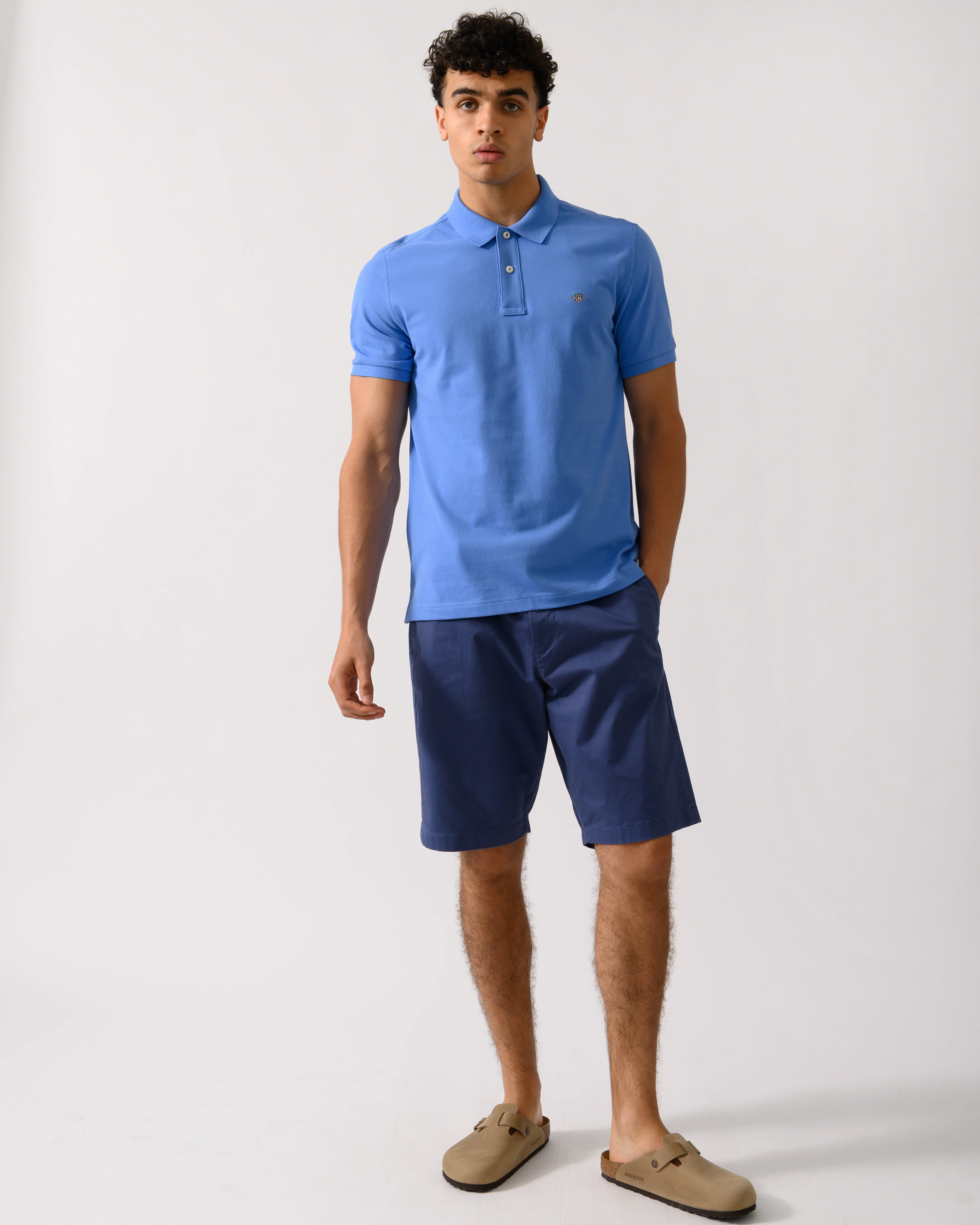 GANT Mens Slim Fit Short Sleeve Shield Logo Pique Polo - 419 Perfect Blue - Image 2