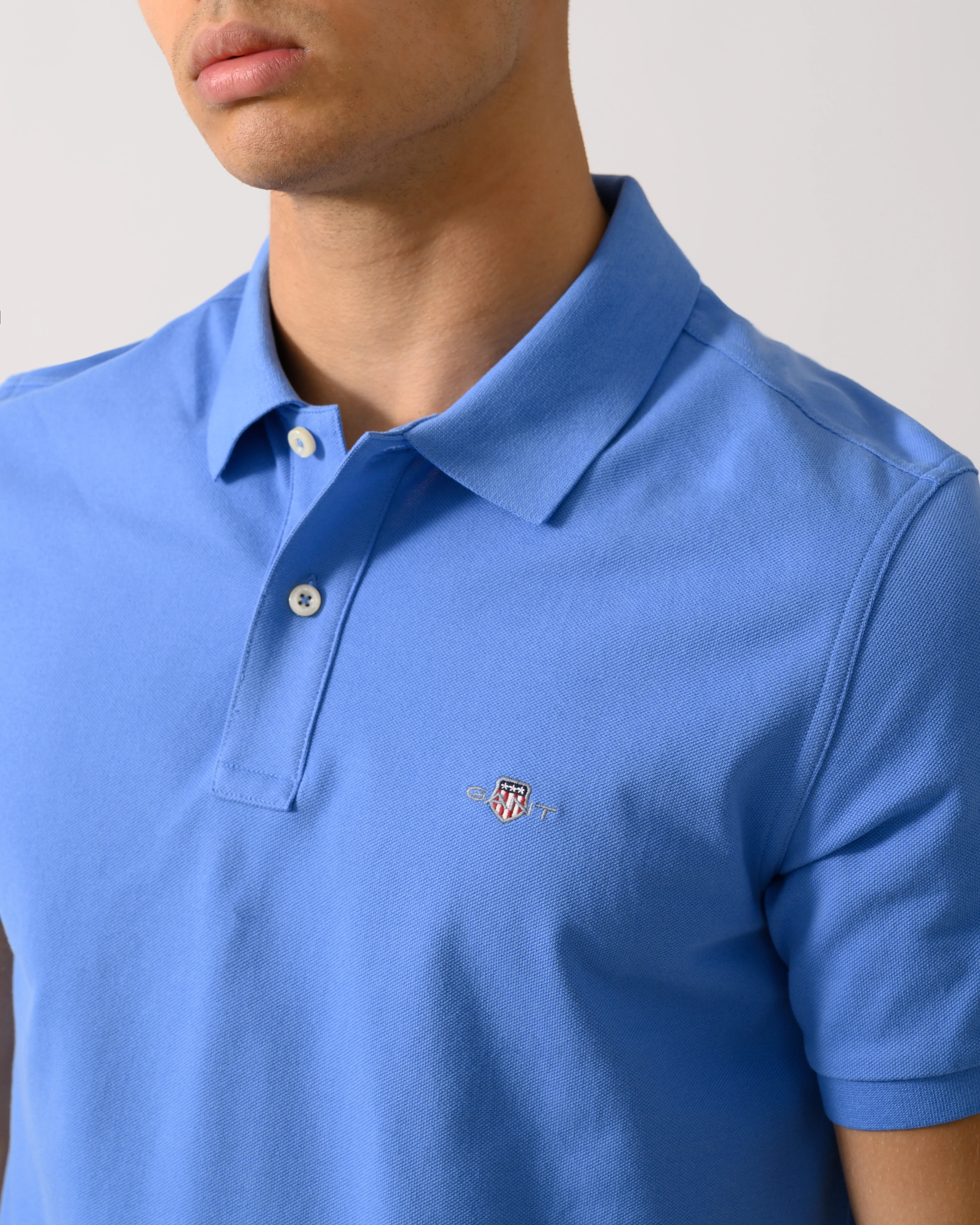 GANT Mens Slim Fit Short Sleeve Shield Logo Pique Polo - 419 Perfect Blue - Image 3
