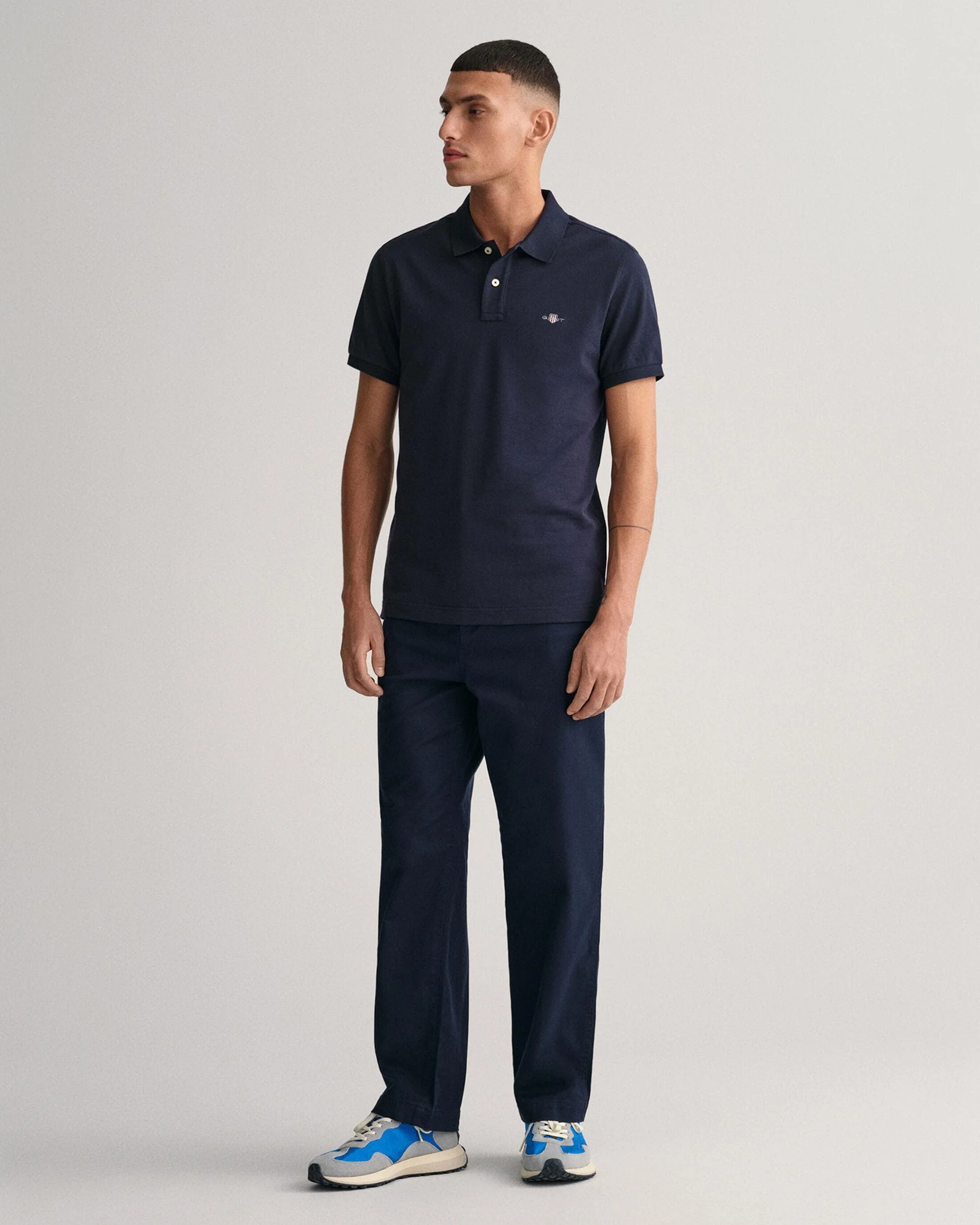 GANT Mens Slim Fit Short Sleeve Shield Logo Pique Polo - 433 Evening Blue - Image 4