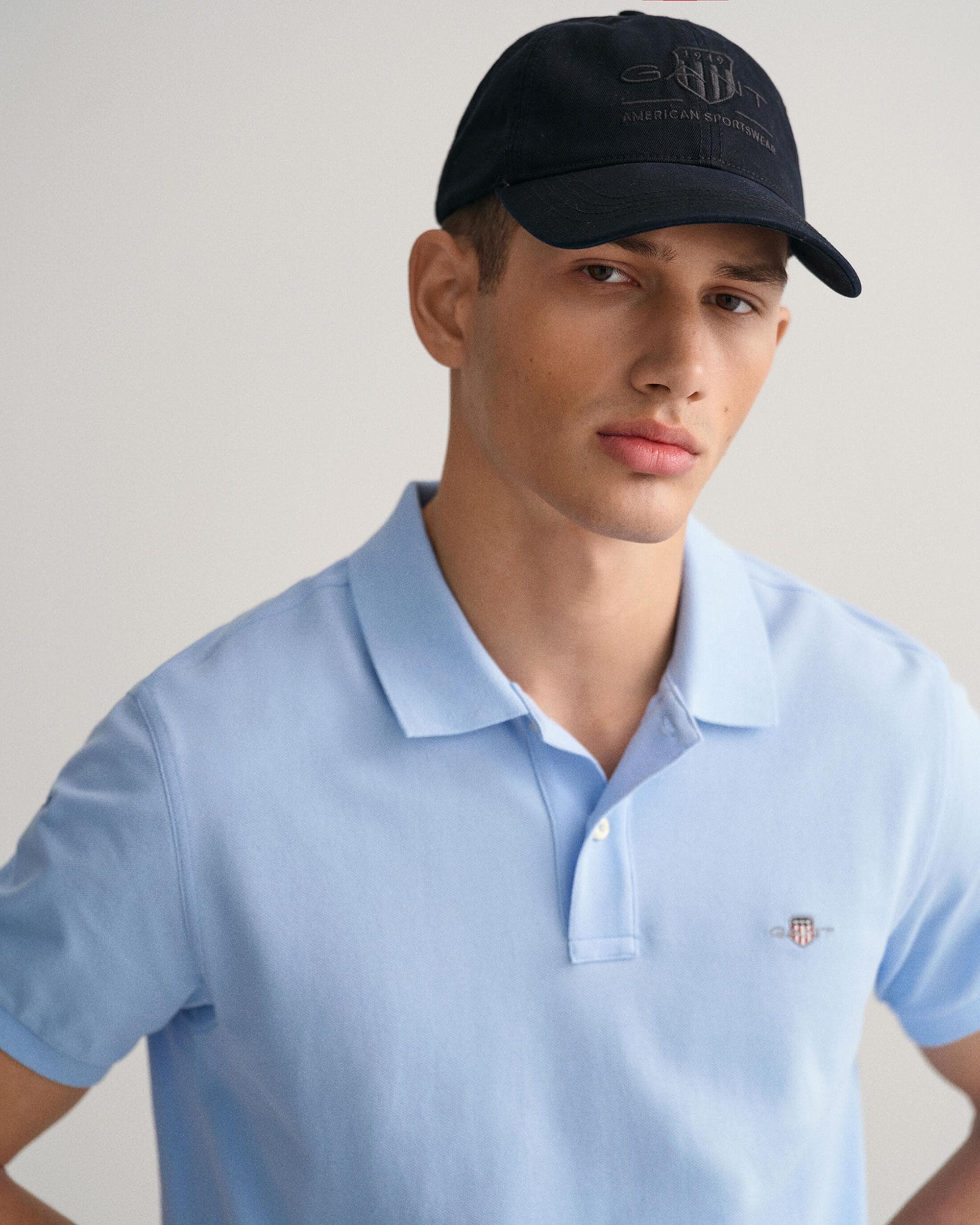 GANT Mens Slim Fit Short Sleeve Shield Logo Pique Polo - 468 Capri Blue - Image 4