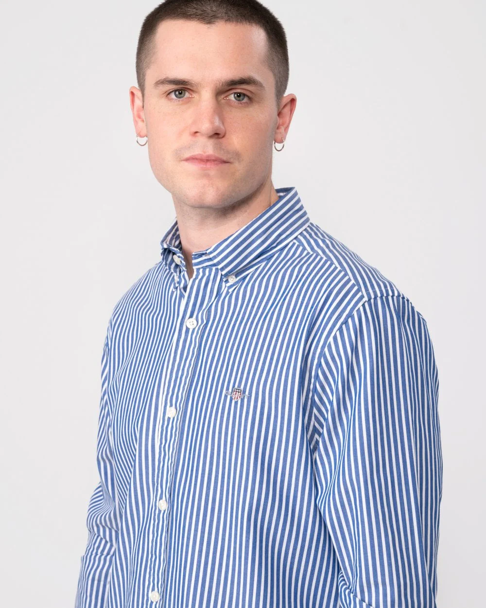 GANT Mens Slim Fit Striped Poplin Shield Shirt - 436 College Blue - Image 2