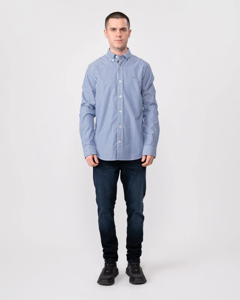 GANT Mens Slim Fit Striped Poplin Shield Shirt - 436 College Blue - Image 3
