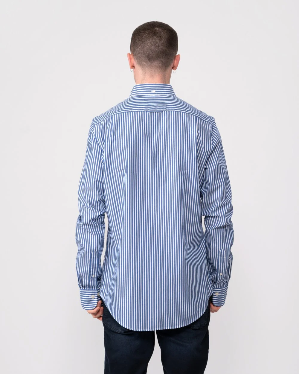 GANT Mens Slim Fit Striped Poplin Shield Shirt - 436 College Blue - Image 4