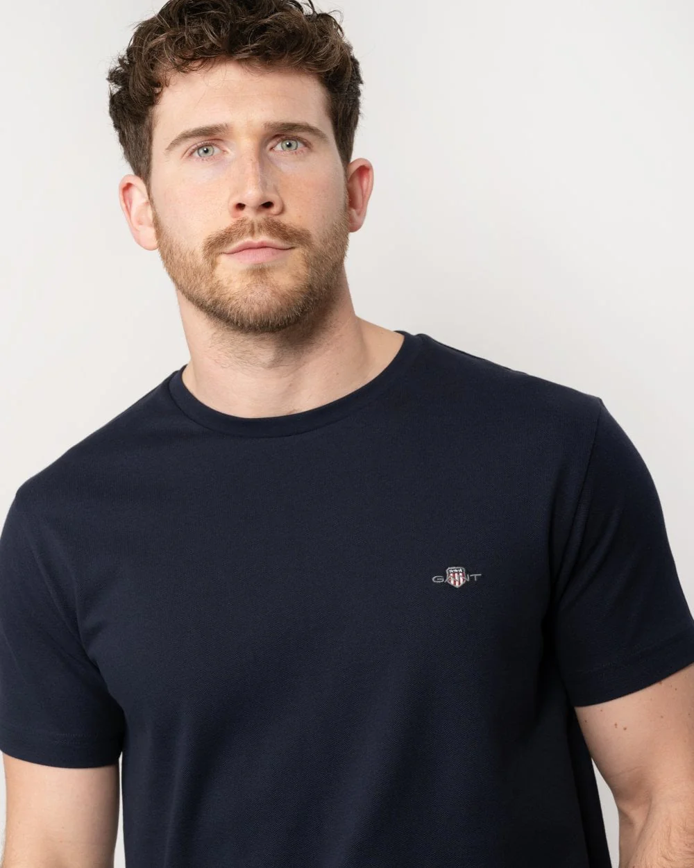 GANT Mens Slim Pique Short Sleeve T-Shirt - 433 Evening Blue - Image 2