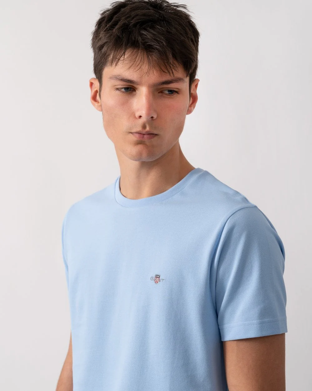 GANT Mens Slim Pique Short Sleeve T-Shirt - 468 Capri Blue - Image 2
