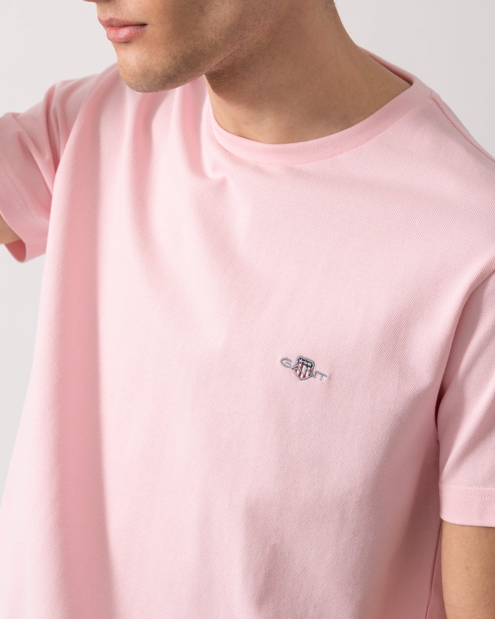 GANT Mens Slim Pique Short Sleeve T-Shirt - 637 California Pink - Image 2