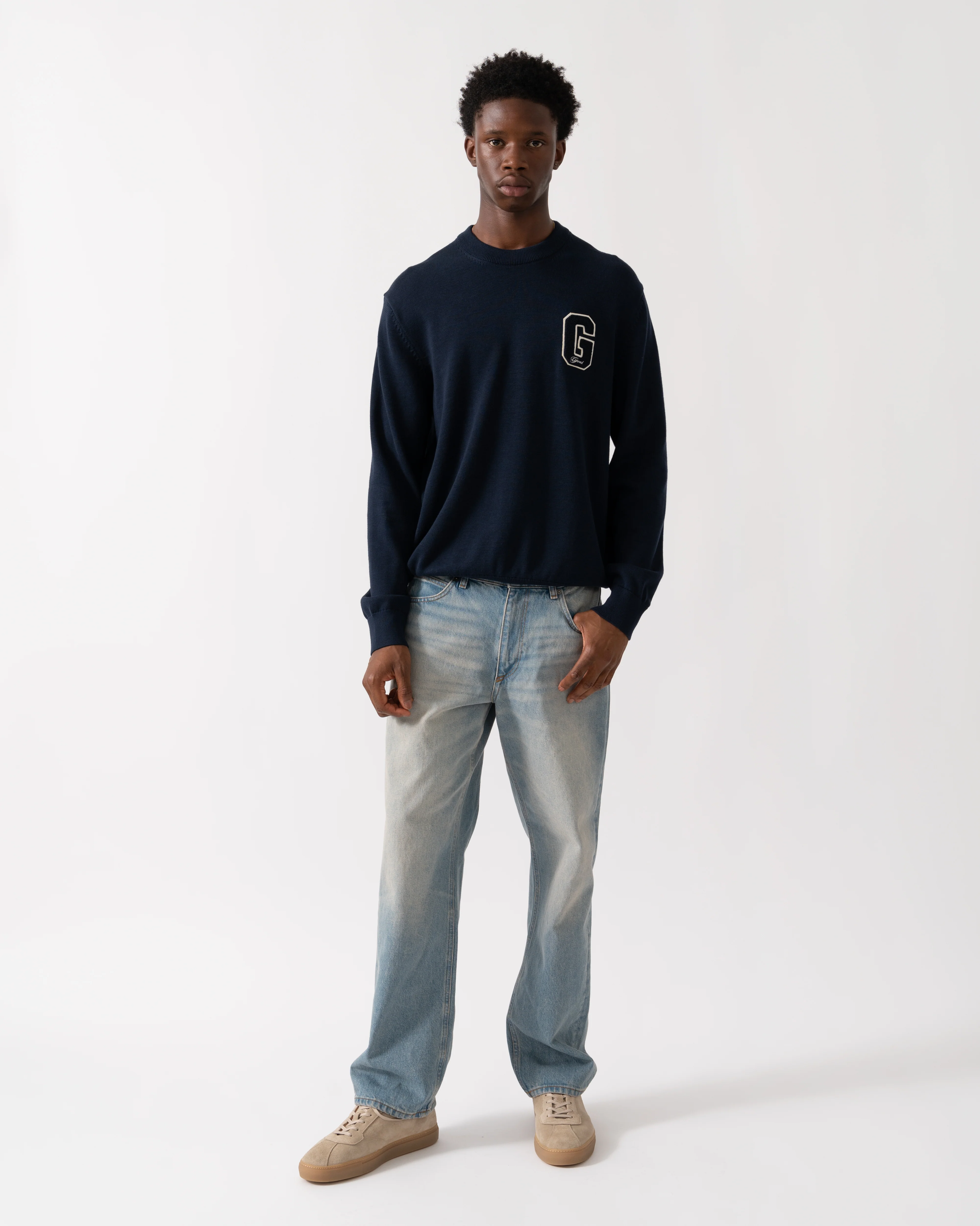 GANT Mens Small Graphic Badge Crew Neck Jumper - 433 Evening Blue - Image 3