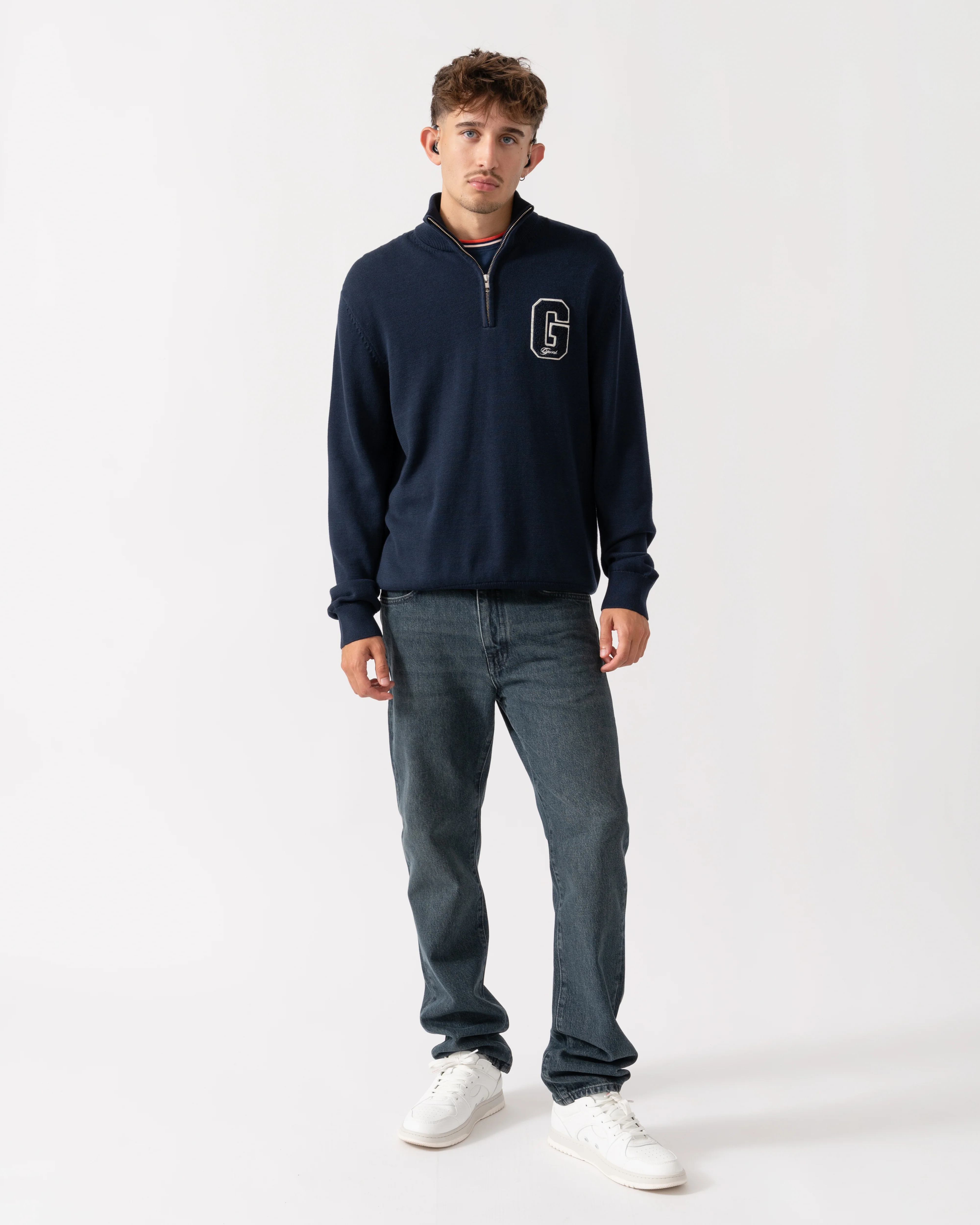 GANT Mens Small Graphic Badge Half Zip Jumper - 433 Evening Blue - Image 2
