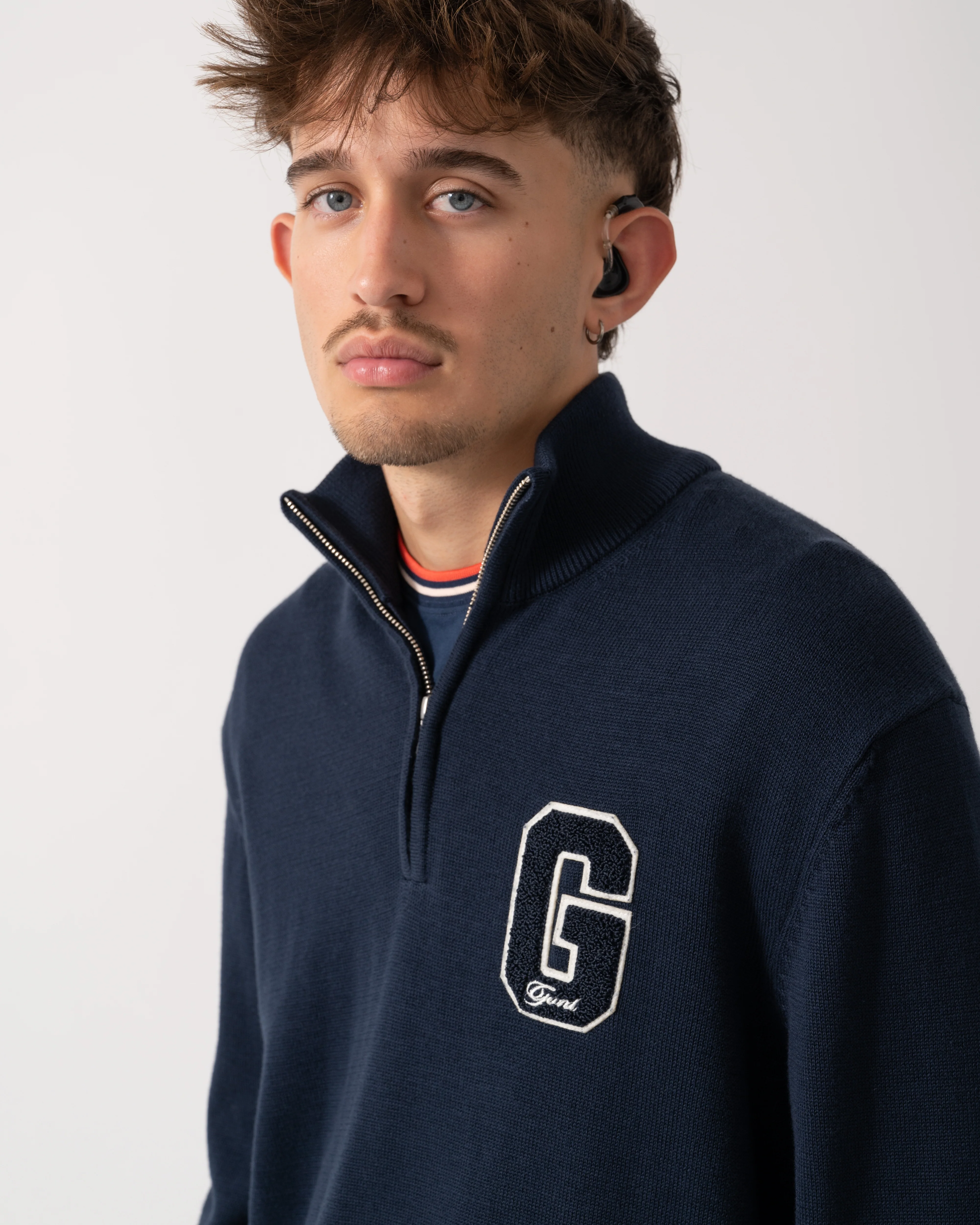 GANT Mens Small Graphic Badge Half Zip Jumper - 433 Evening Blue - Image 3