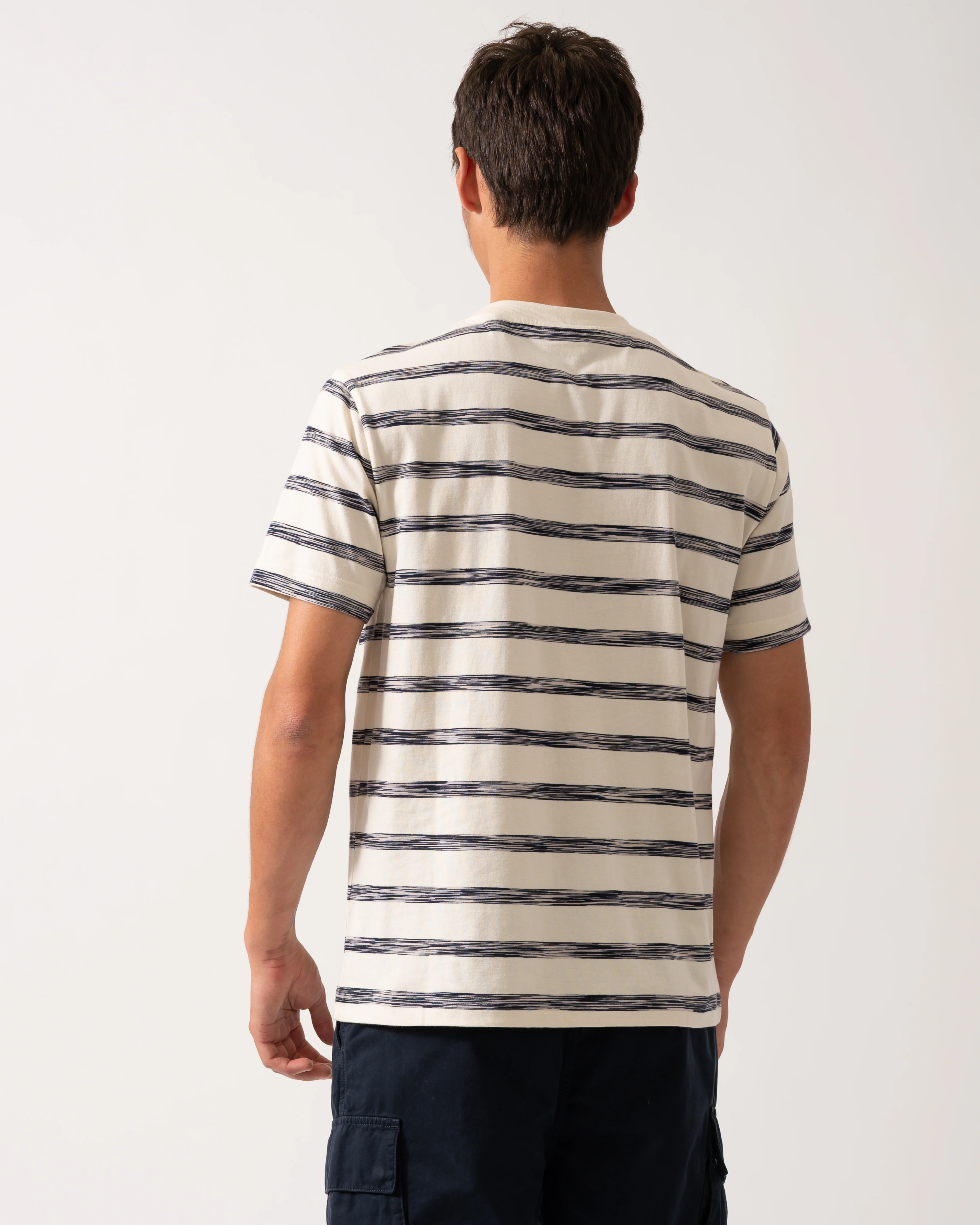 GANT Mens Striped Crew Neck Short Sleeve T-Shirt - 130 Cream - Image 4
