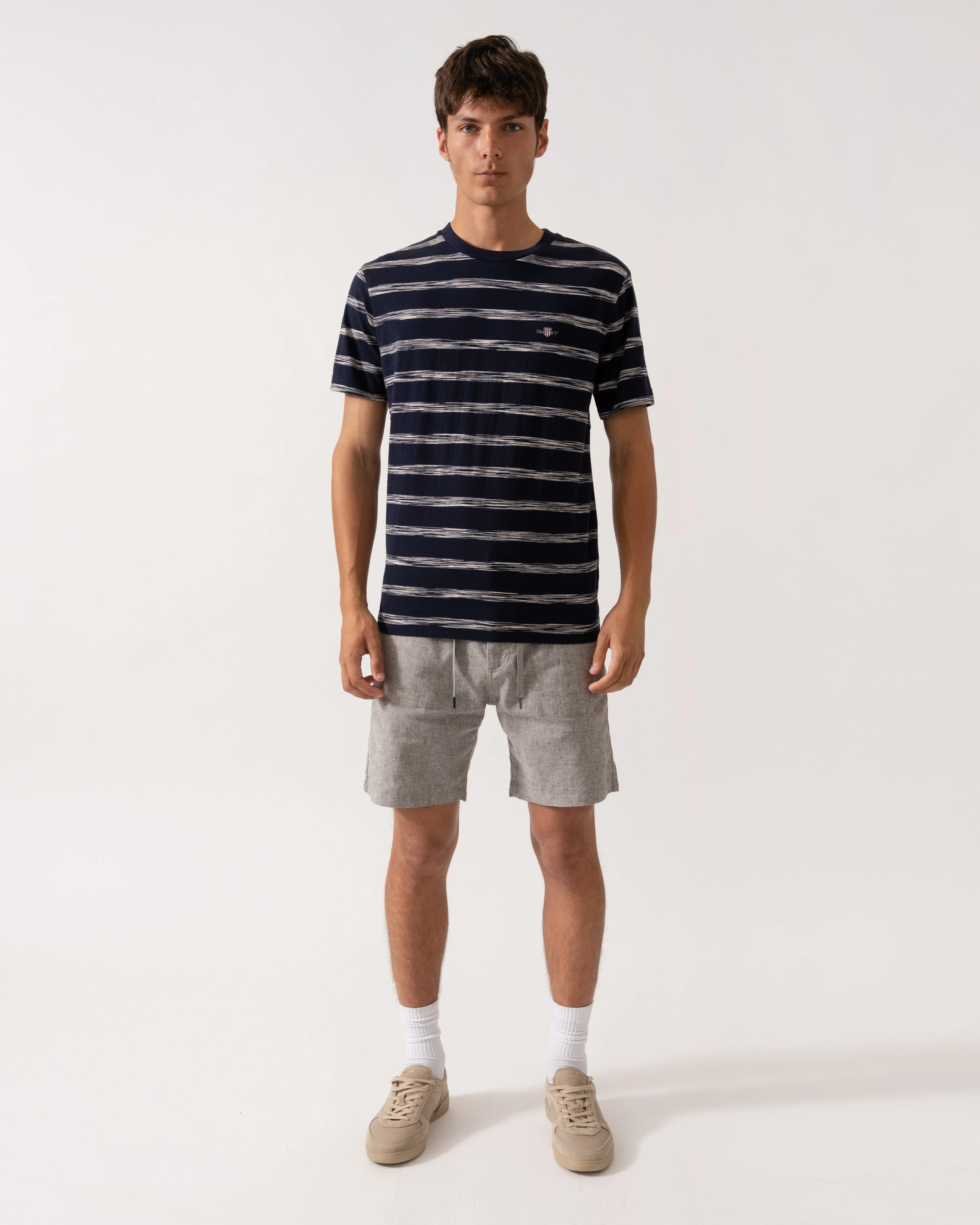 GANT Mens Striped Crew Neck Short Sleeve T-Shirt - 433 Evening Blue - Image 3