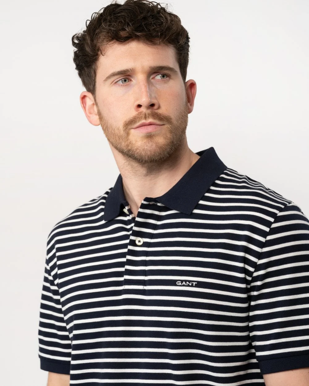 GANT Mens Striped Short Sleeve Pique Polo - Image 2