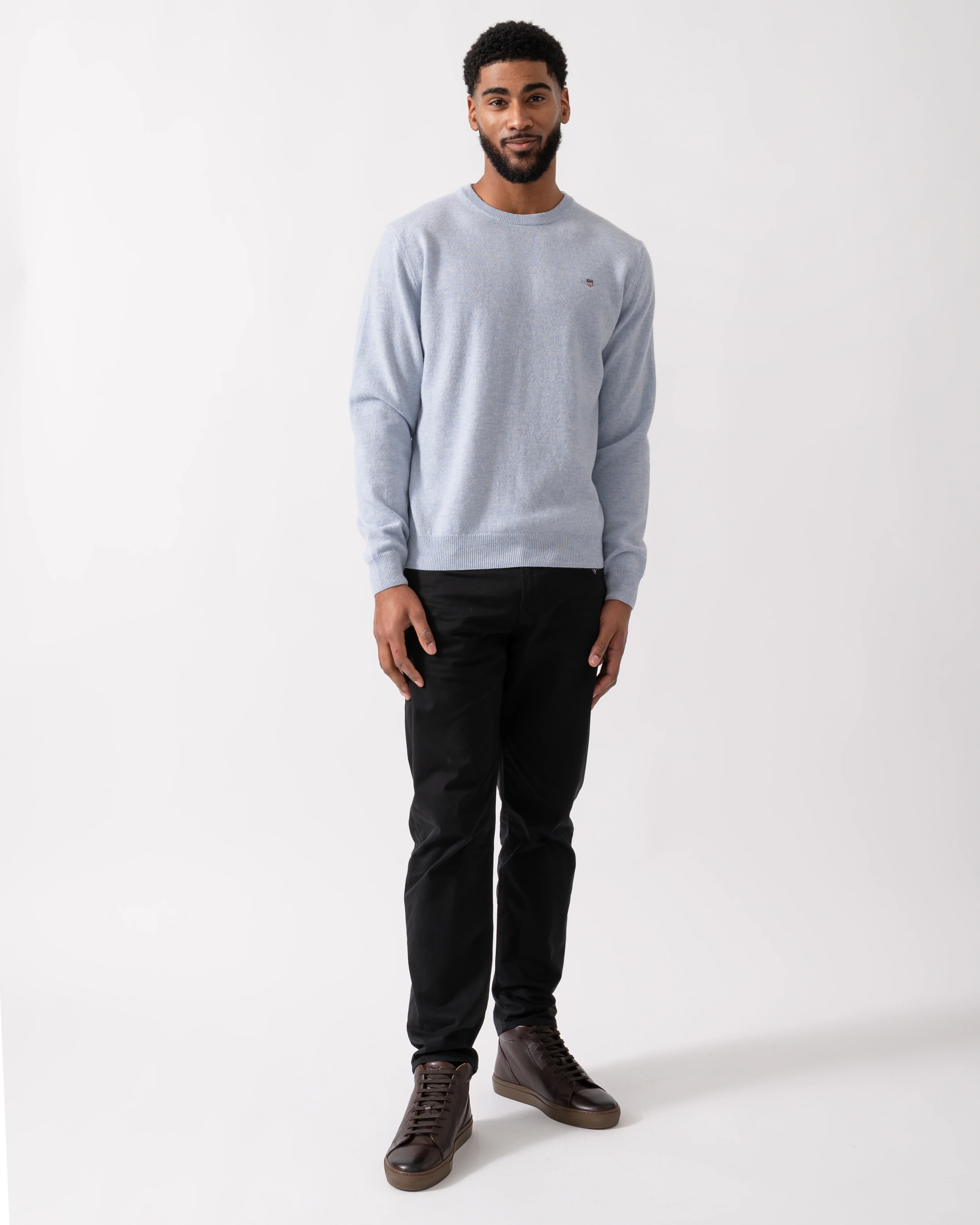 GANT Mens Superfine Lambswool Crew Neck Jumper - 498 Ice Blue Melange - Image 2