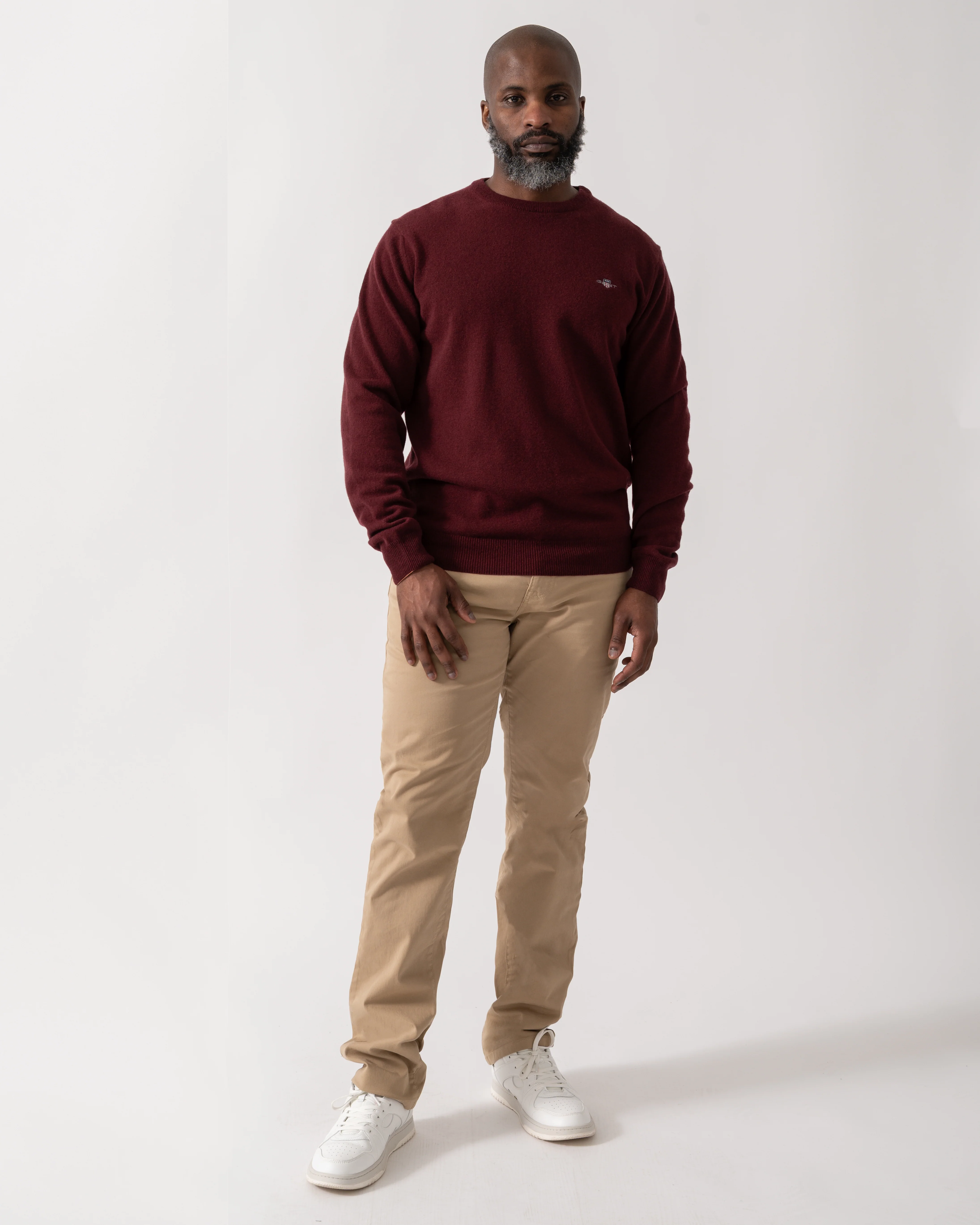 GANT Mens Superfine Lambswool Crew Neck Jumper - 677 Bordeaux Melange - Image 2