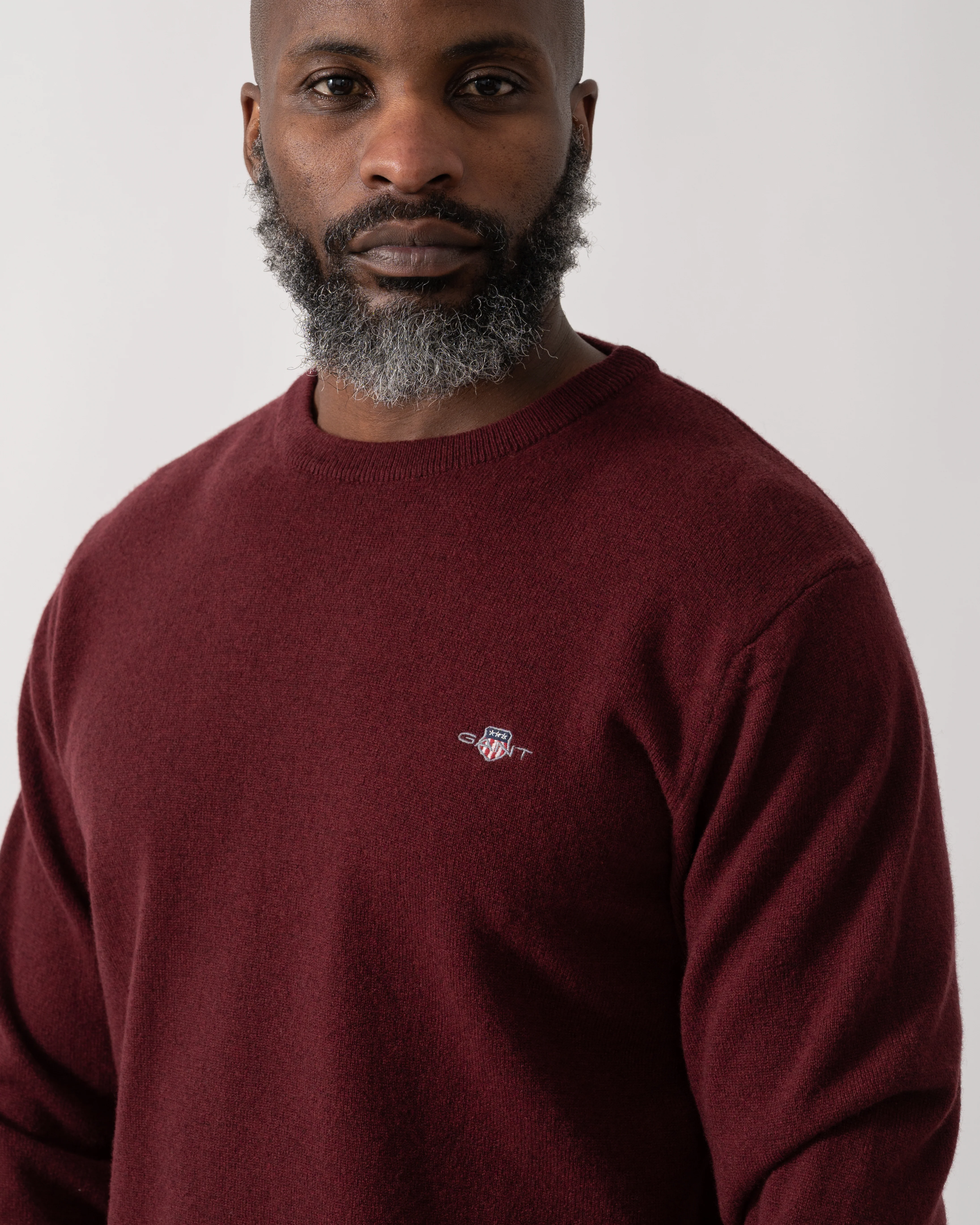 GANT Mens Superfine Lambswool Crew Neck Jumper - 677 Bordeaux Melange - Image 3