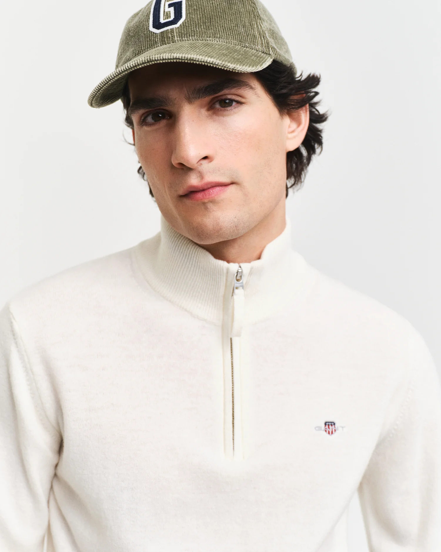 GANT Mens Superfine Lambswool Half Zip Cardigan - 130 Cream - Image 3