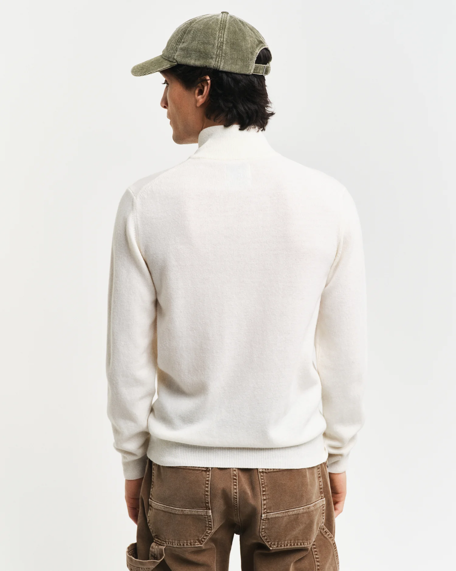 GANT Mens Superfine Lambswool Half Zip Cardigan - 130 Cream - Image 4