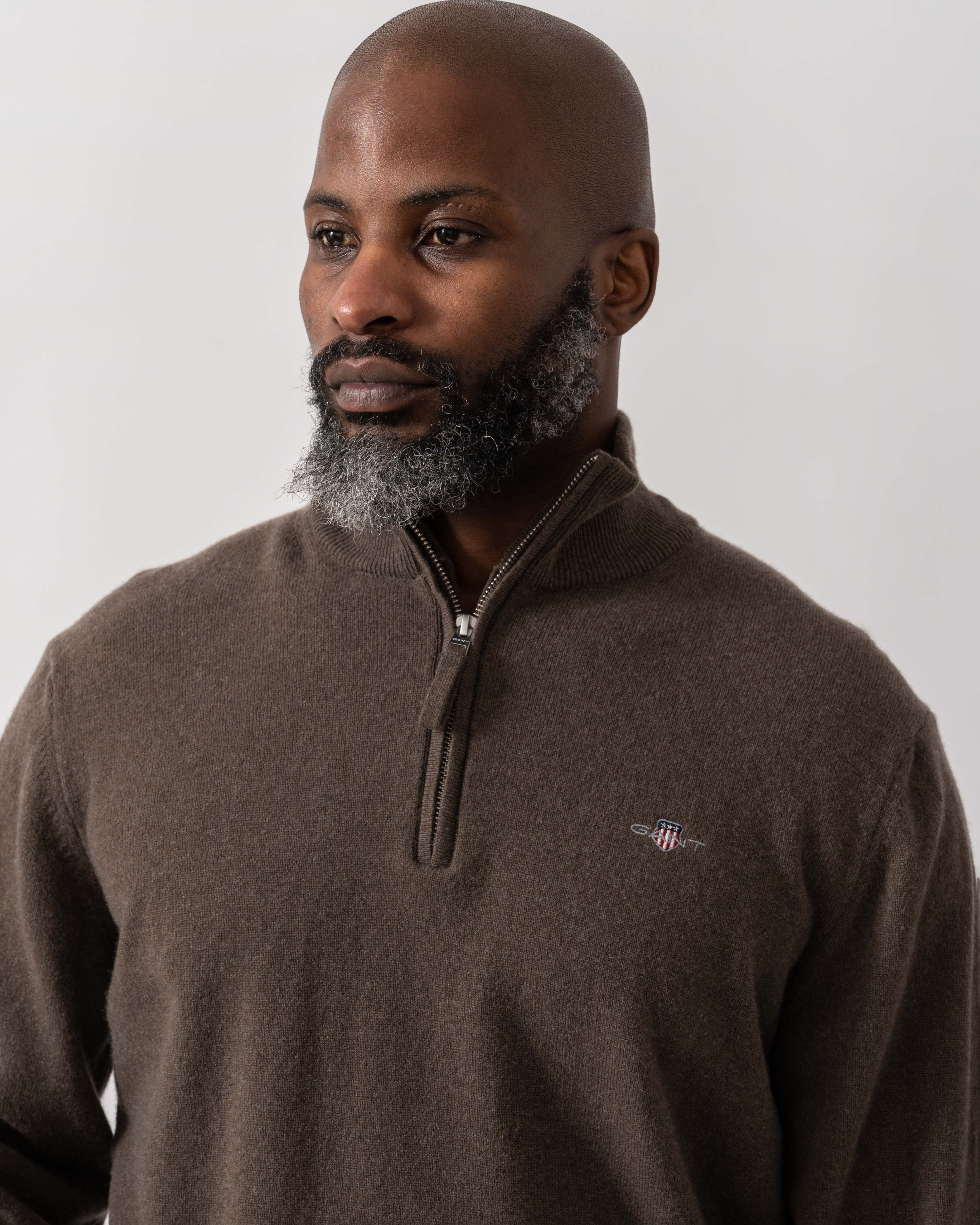 GANT Mens Superfine Lambswool Half Zip Cardigan - 290 Seawood Melange - Image 3