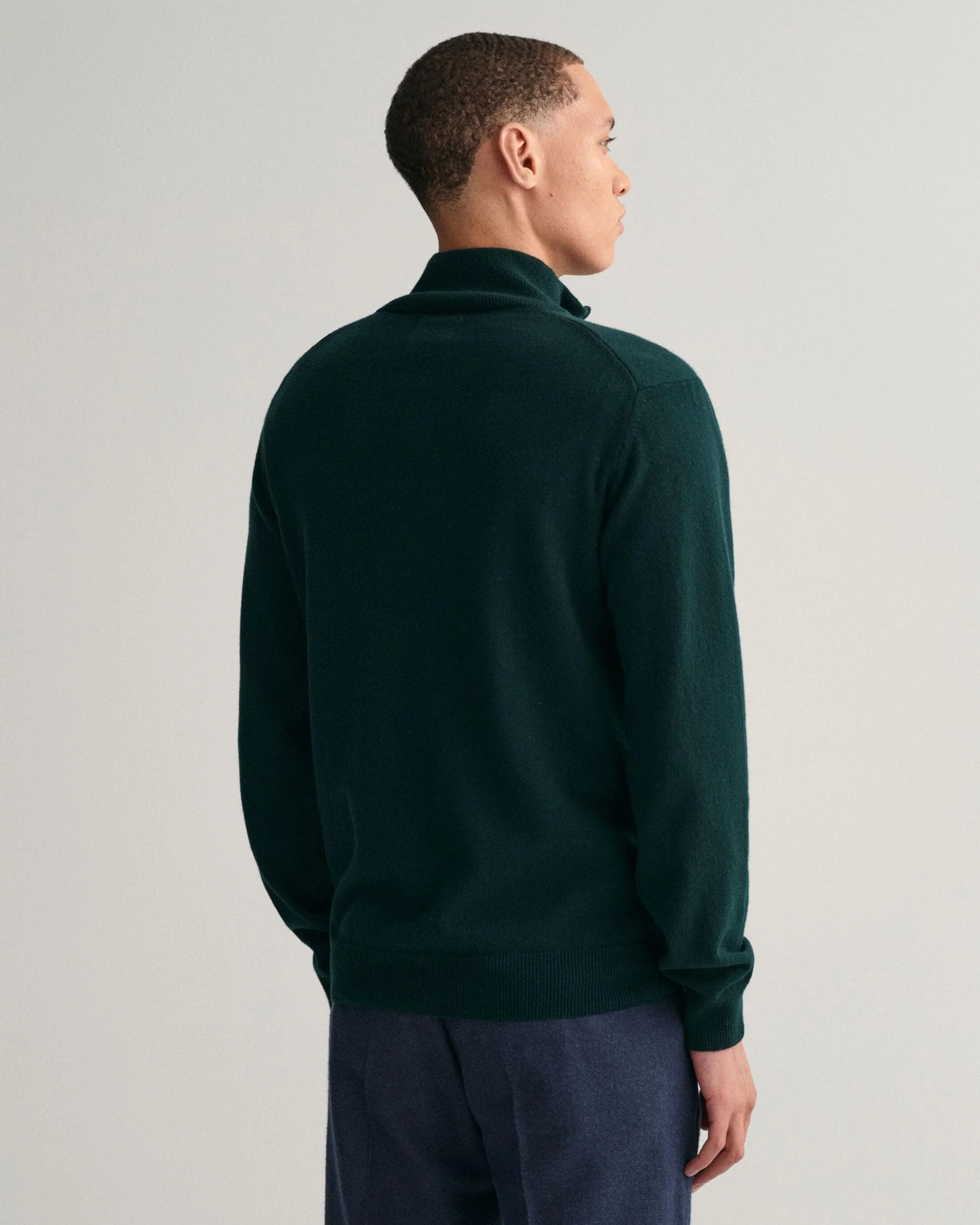 GANT Mens Superfine Lambswool Half Zip Cardigan - 374 Tartan Green - Image 2