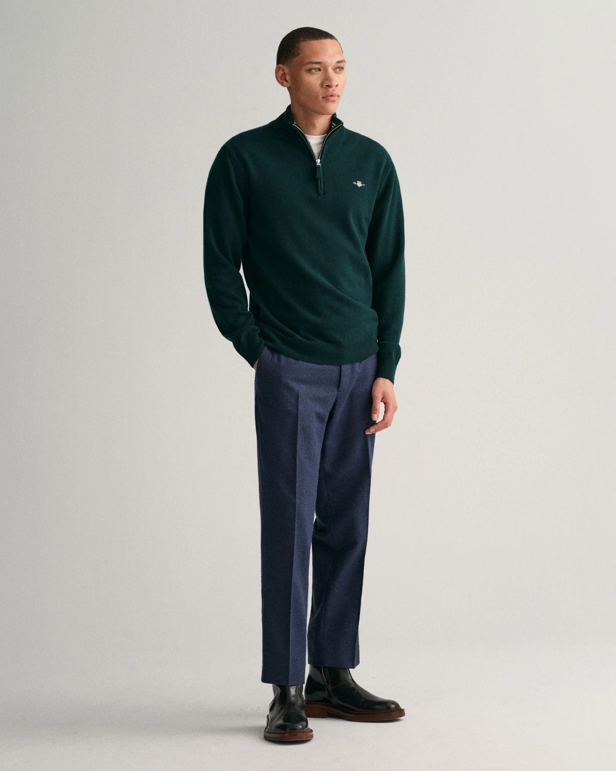GANT Mens Superfine Lambswool Half Zip Cardigan - 374 Tartan Green - Image 4