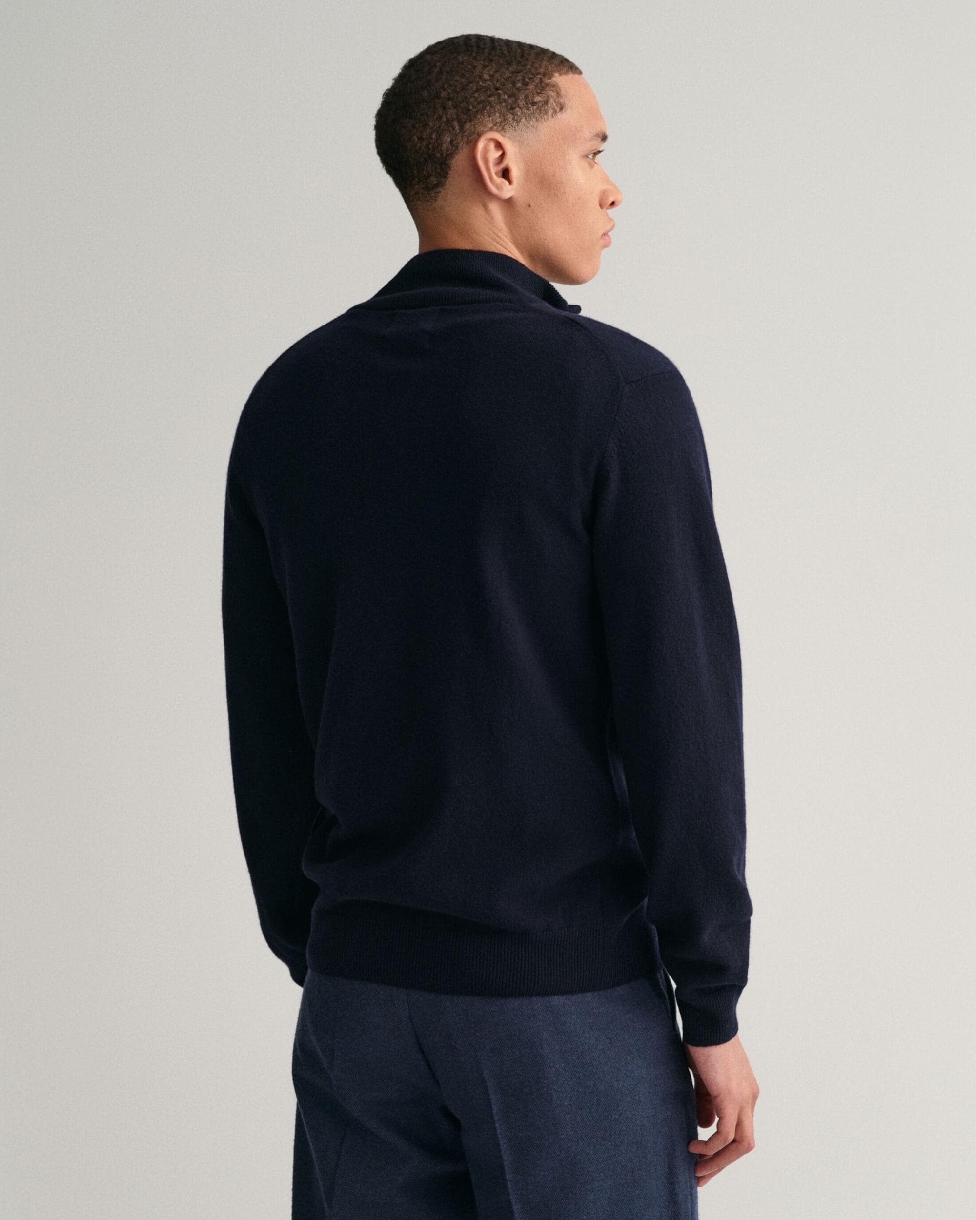 GANT Mens Superfine Lambswool Half Zip Cardigan - 410 Marine - Image 2