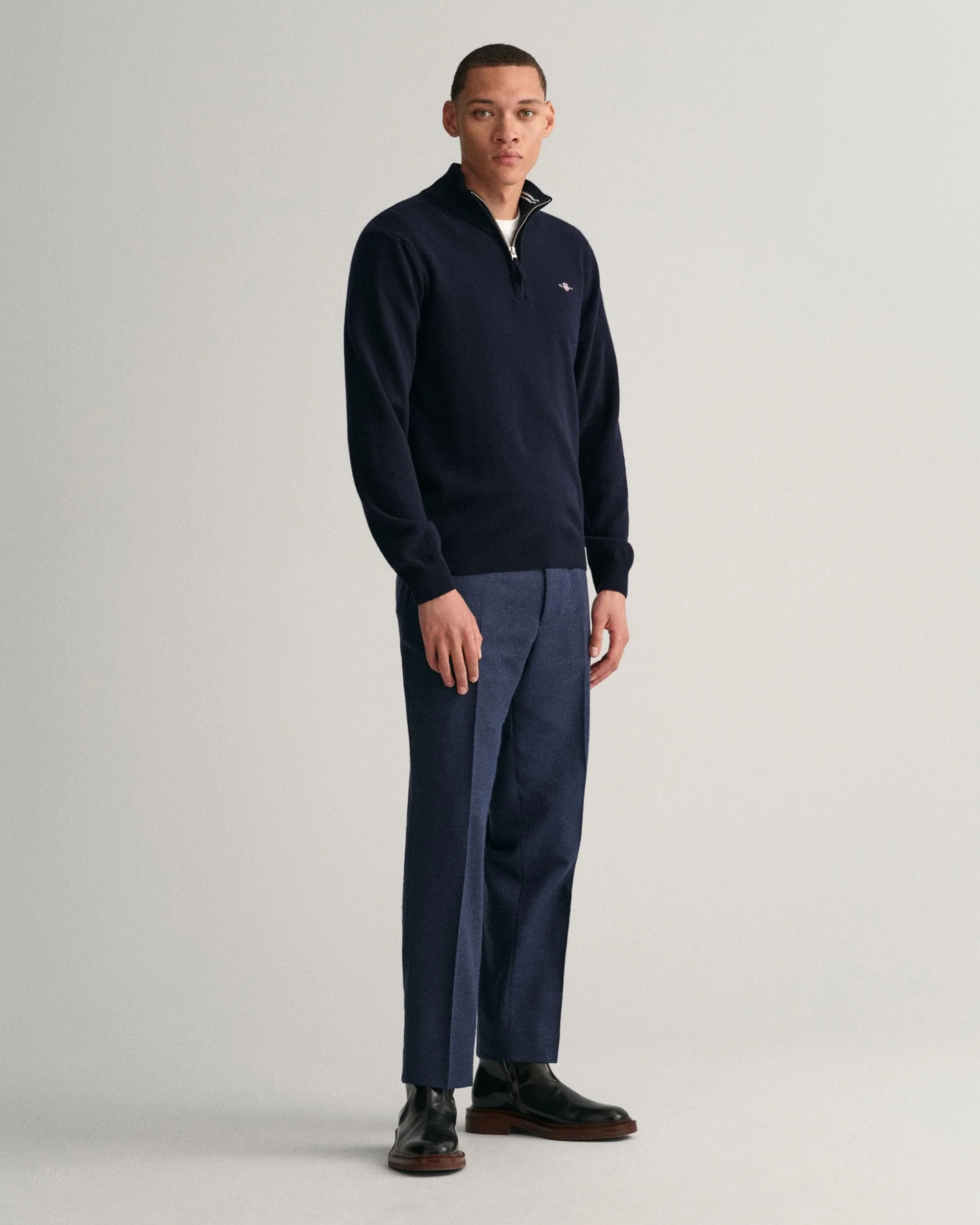 GANT Mens Superfine Lambswool Half Zip Cardigan - 410 Marine - Image 4