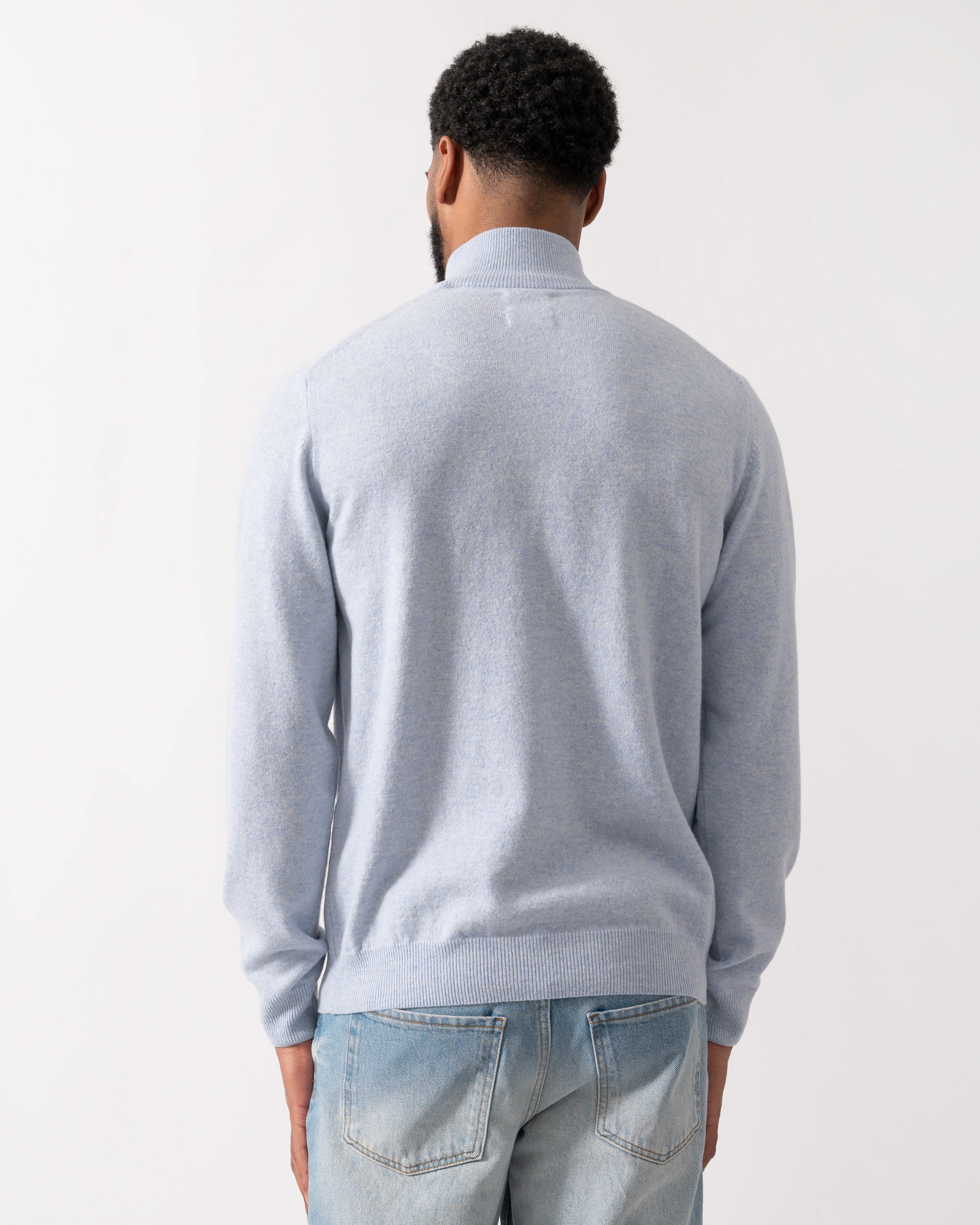 GANT Mens Superfine Lambswool Half Zip Cardigan - 498 Ice Blue Melange - Image 4