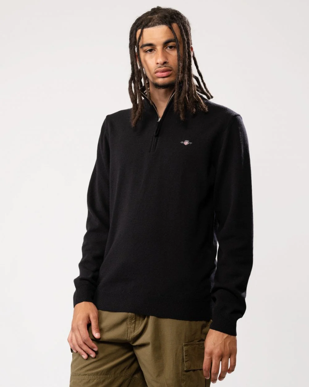 GANT Mens Superfine Lambswool Half Zip Cardigan - 5 Black