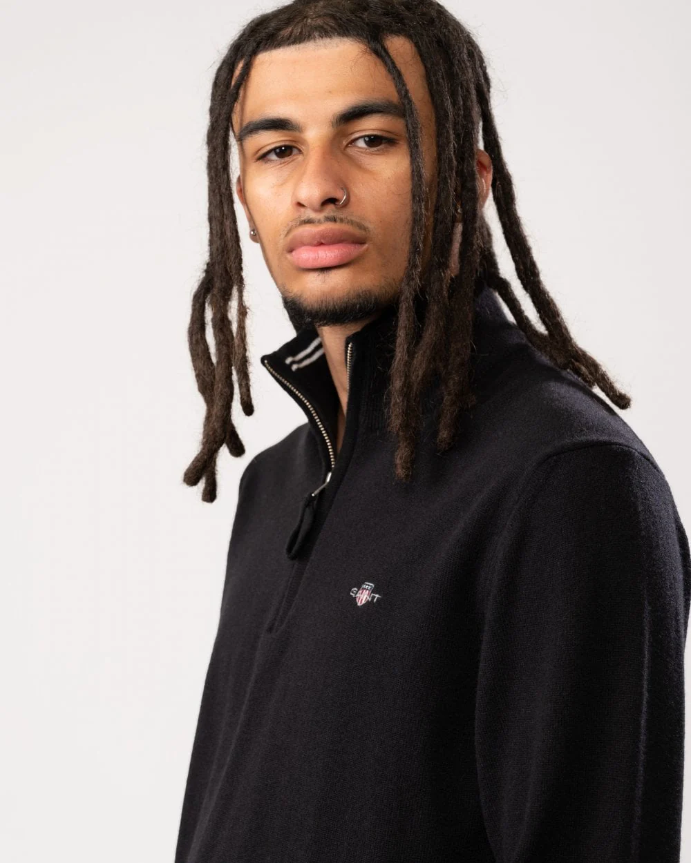 GANT Mens Superfine Lambswool Half Zip Cardigan - 5 Black - Image 3