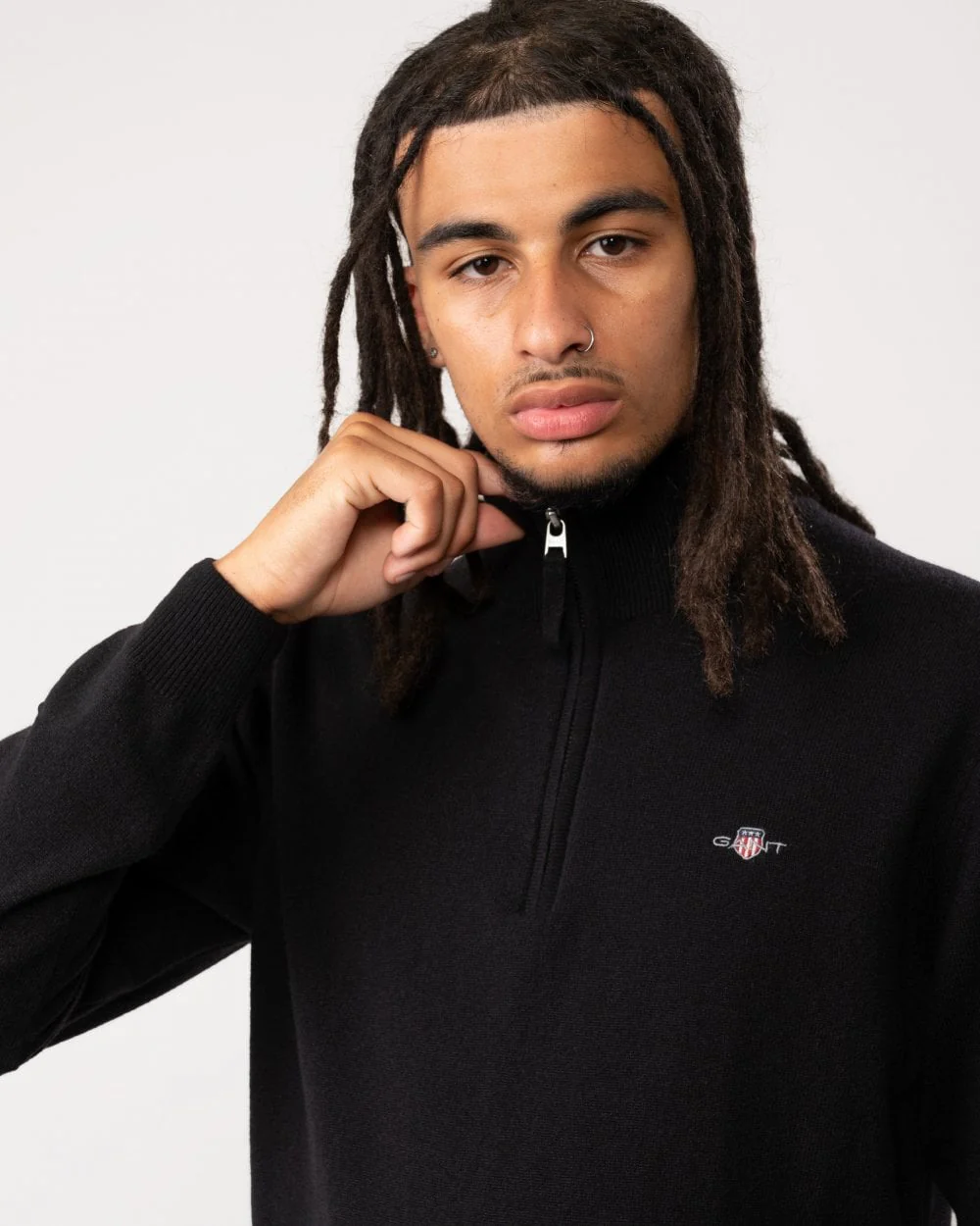 GANT Mens Superfine Lambswool Half Zip Cardigan - 5 Black - Image 4