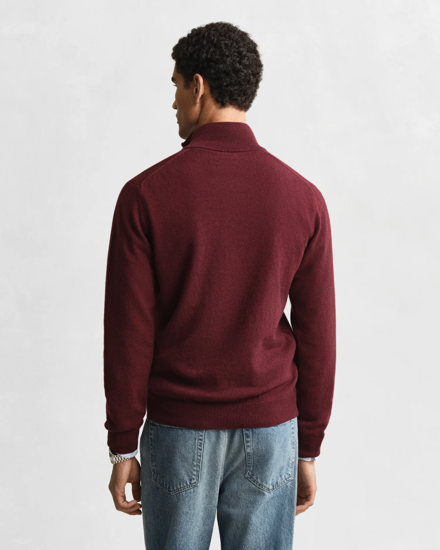 GANT Mens Superfine Lambswool Half Zip Cardigan - 677 Bordeaux Melange - Image 3