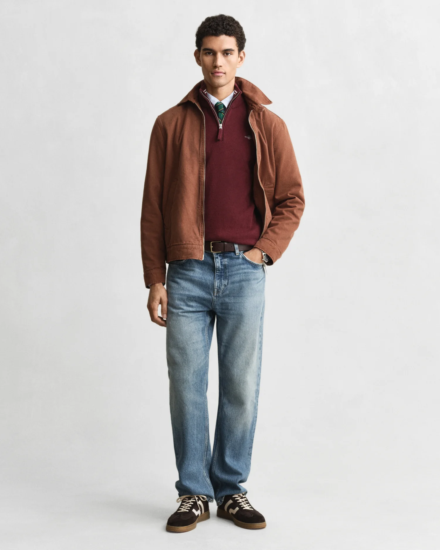 GANT Mens Superfine Lambswool Half Zip Cardigan - 677 Bordeaux Melange - Image 4