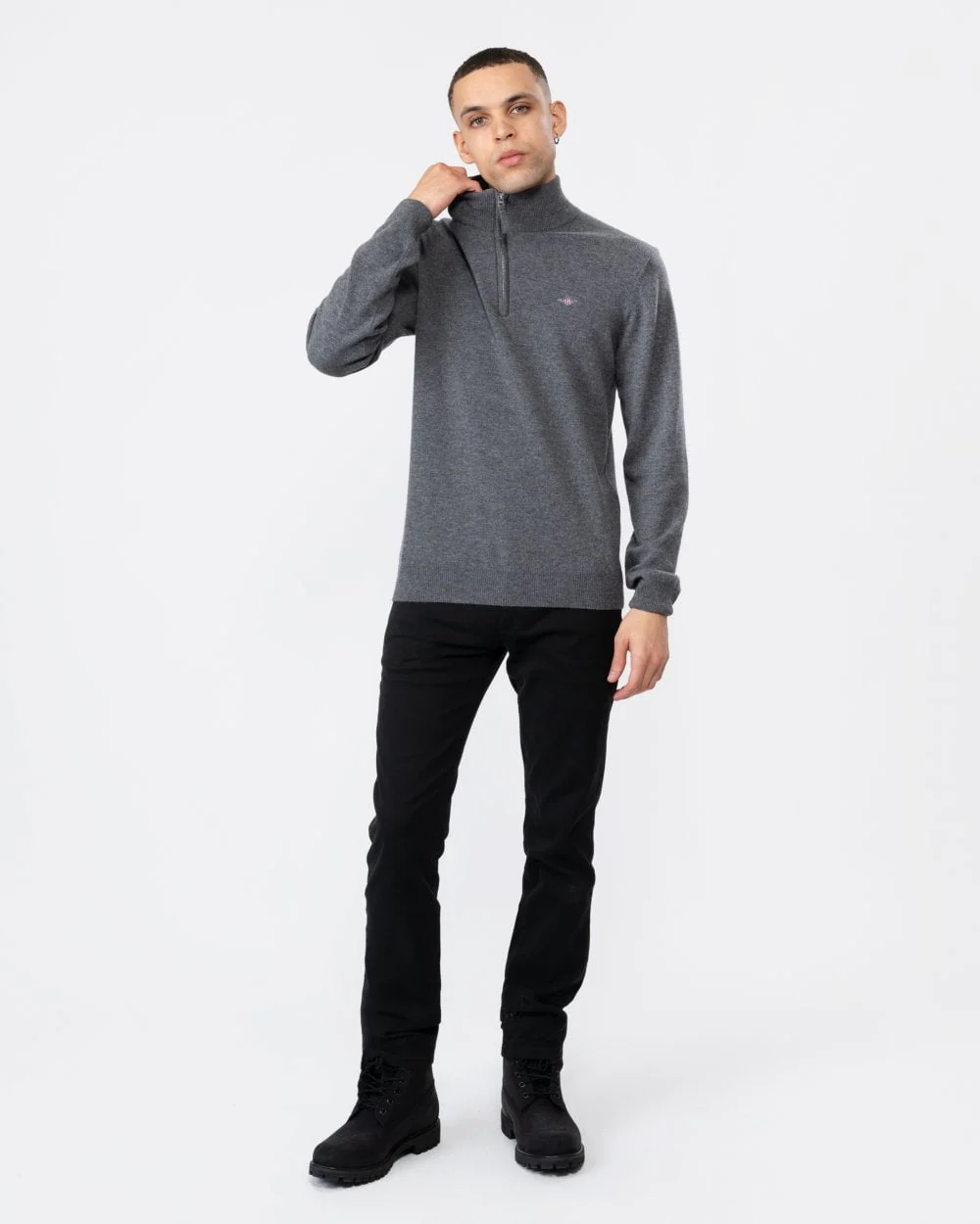 GANT Mens Superfine Lambswool Half Zip Cardigan - 90 Charcoal Melange - Image 3