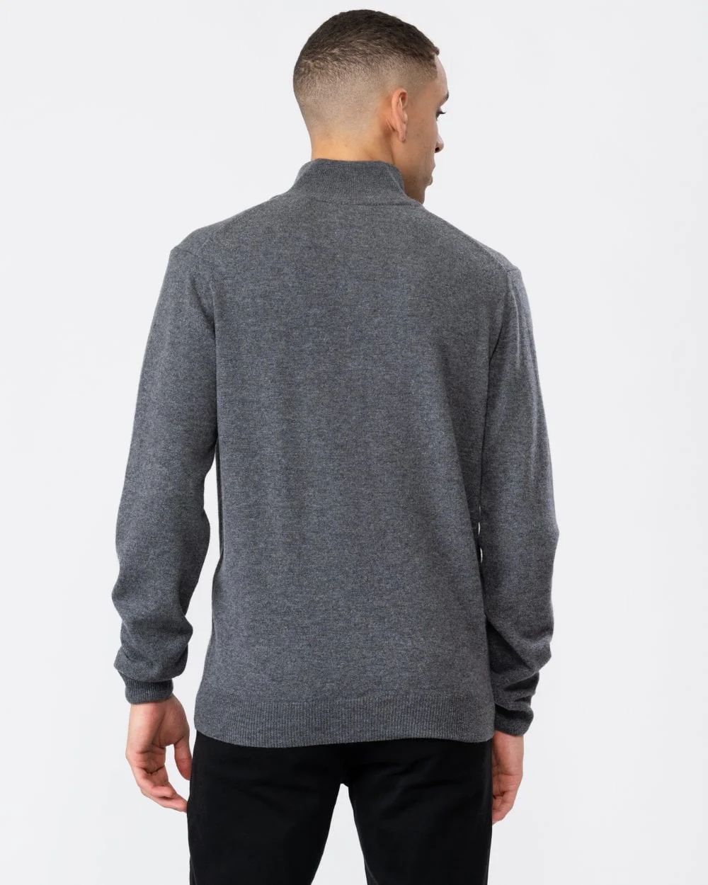 GANT Mens Superfine Lambswool Half Zip Cardigan - 90 Charcoal Melange - Image 4