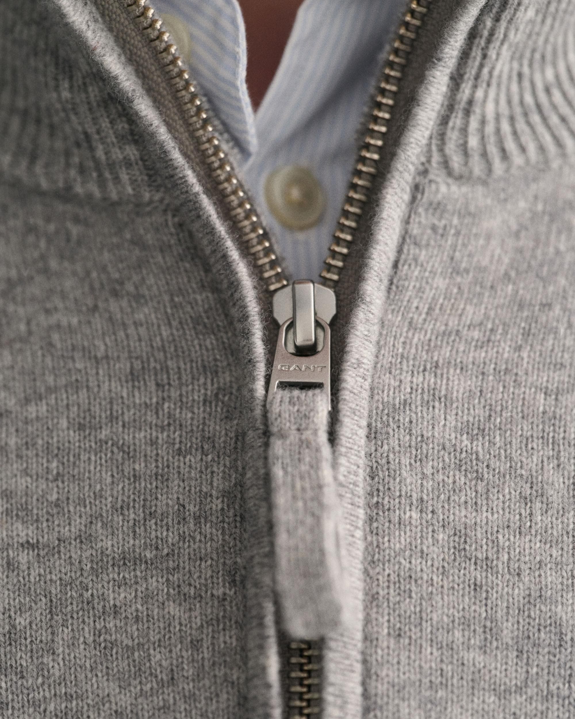 GANT Mens Superfine Lambswool Half Zip Cardigan - 93 Grey Melange - Image 3